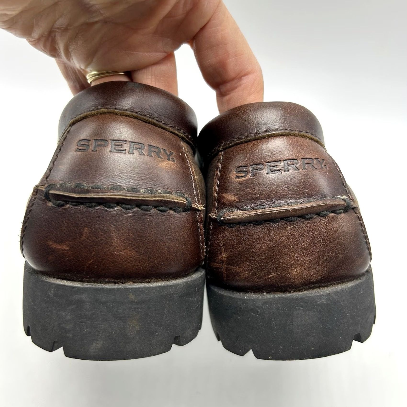 Sperry Sperry Topsider Loafer Mens 8.5 M Brown Pebbled Leather Comfort Cushioned Slip On Rubber Lug Sole Preppy 90s City College Equestrian Retro School Size US 9 / EU 42 - 6 Thumbnail