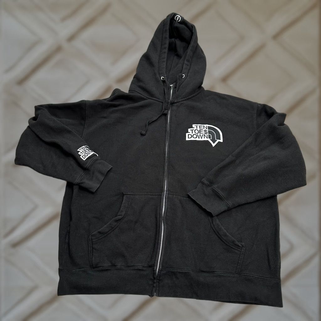 Vintage Ten Toes Down Hoodie Men 2XL Brown Graphic Zip Hooded Sweatshirt Cotton Full Zip Full Zip Hoodie All Seasons Sports Skateboarding | Mens Size US XXL / EU 58 / 5 - 1 Thumbnail