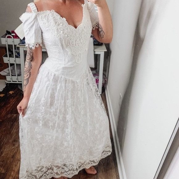 Vintage 90s y2k Scott McClintock White Lace Boho Dress