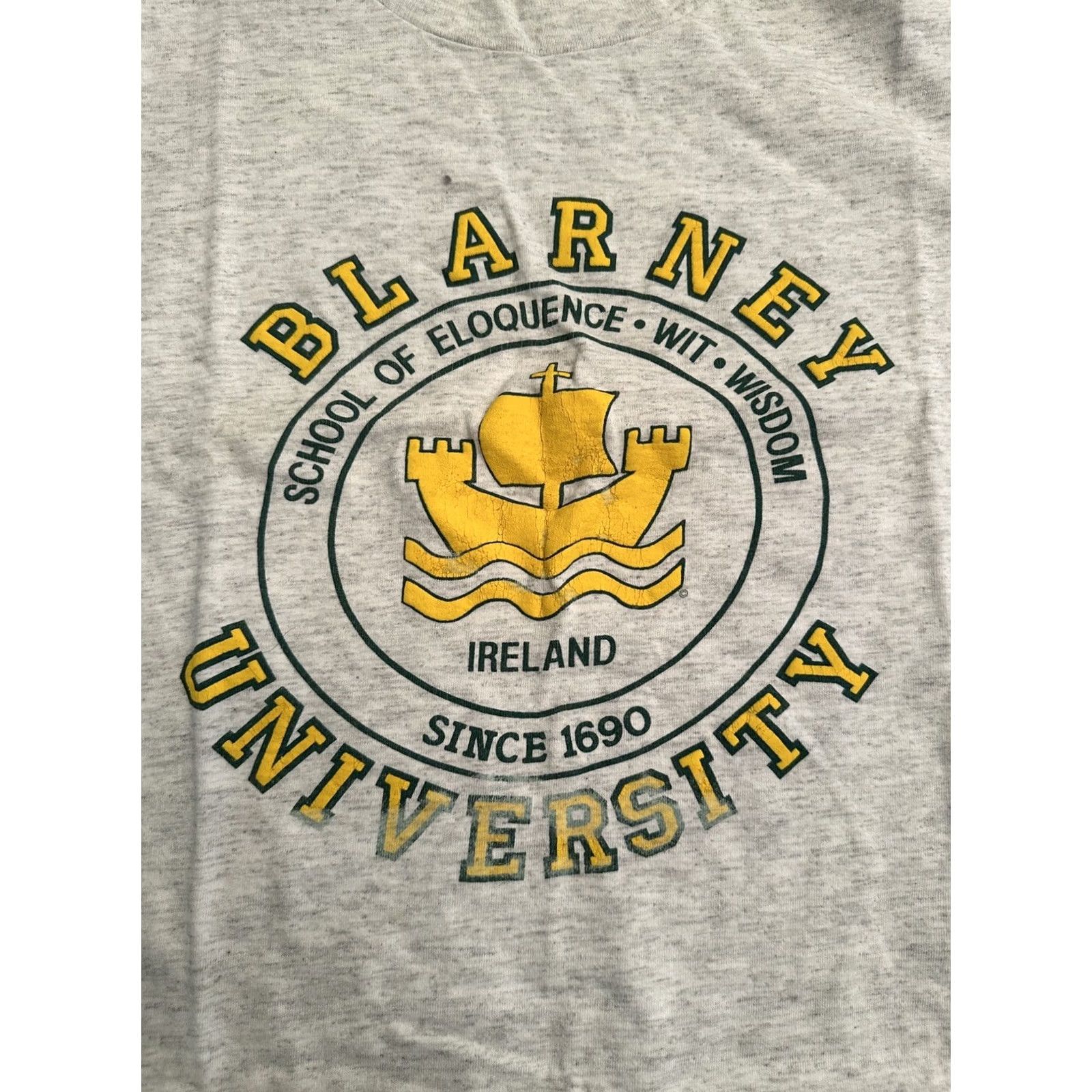 Vintage VINTAGE 90s Blarney University School Of Eloquence Ireland Large Tee Single Stitch T-Shirt Mens L Gray Short Sleeve Size US L / EU 52-54 / 3 - 2 Thumbnail