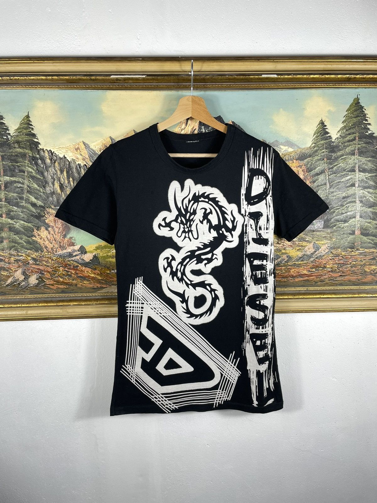 Diesel × Japanese Brand × Vintage Black Retro 00s Diesel T Short Tee Dragon Big Logo Skate Size US XS / EU 42 / 0 - 1 Thumbnail