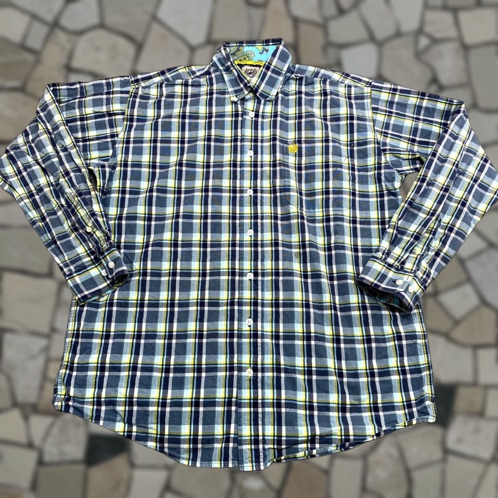 Vintage Cinch Shirt Mens Adult Medium Blue Yellow Button Up Cowboy Western Plaid Cotton Long Sleeve Collared Pocket Button-Down Size US M / EU 48-50 / 2 - 1 Thumbnail