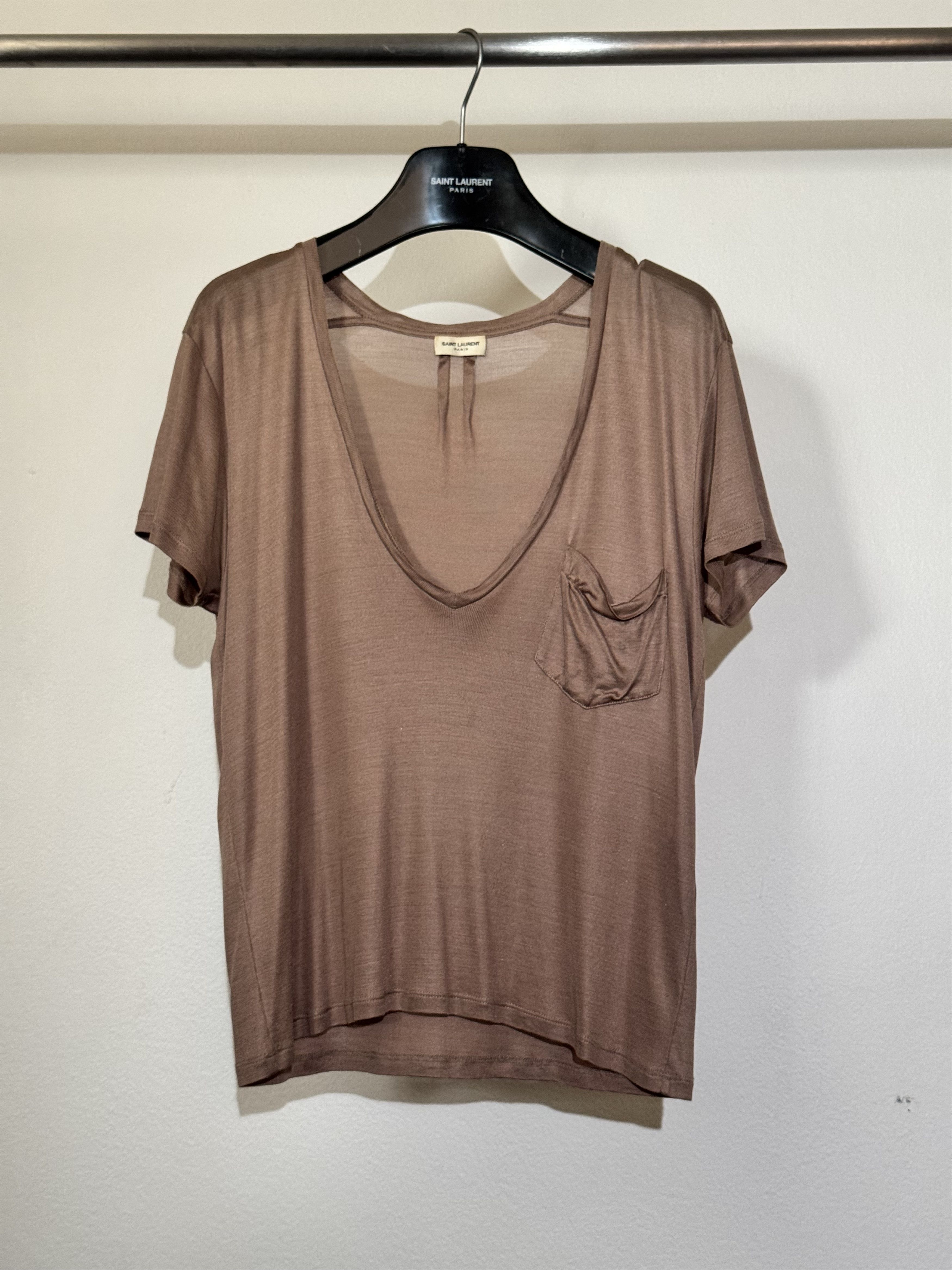 2013 Hedi Slimane one pocket deep v neck silk t shirt, view 2
