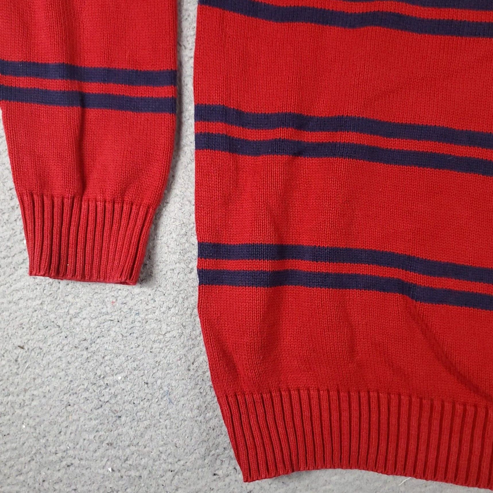 Tommy Hilfiger VINTAGE Tommy Hilfiger Mens XL Red Blue Striped Pullover Sweater Cotton Blend Long Sleeve V-Neck Logo Knit Size US XL / EU 56 / 4 - 3 Thumbnail