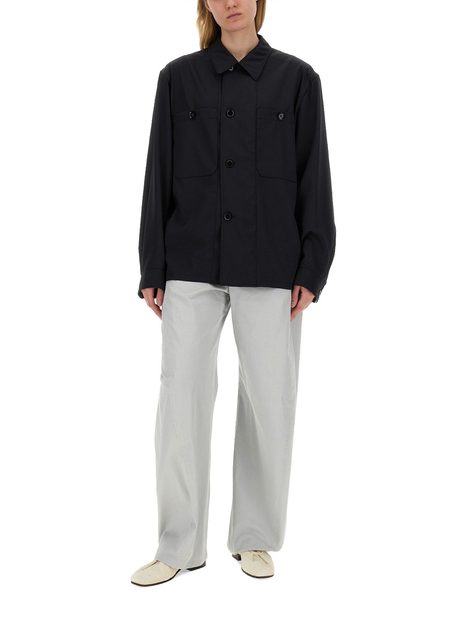 Lemaire o1s22i1n1024 Double-Breasted Twill Overshirt in Black Size S / US 4 / IT 40 - 2 Thumbnail