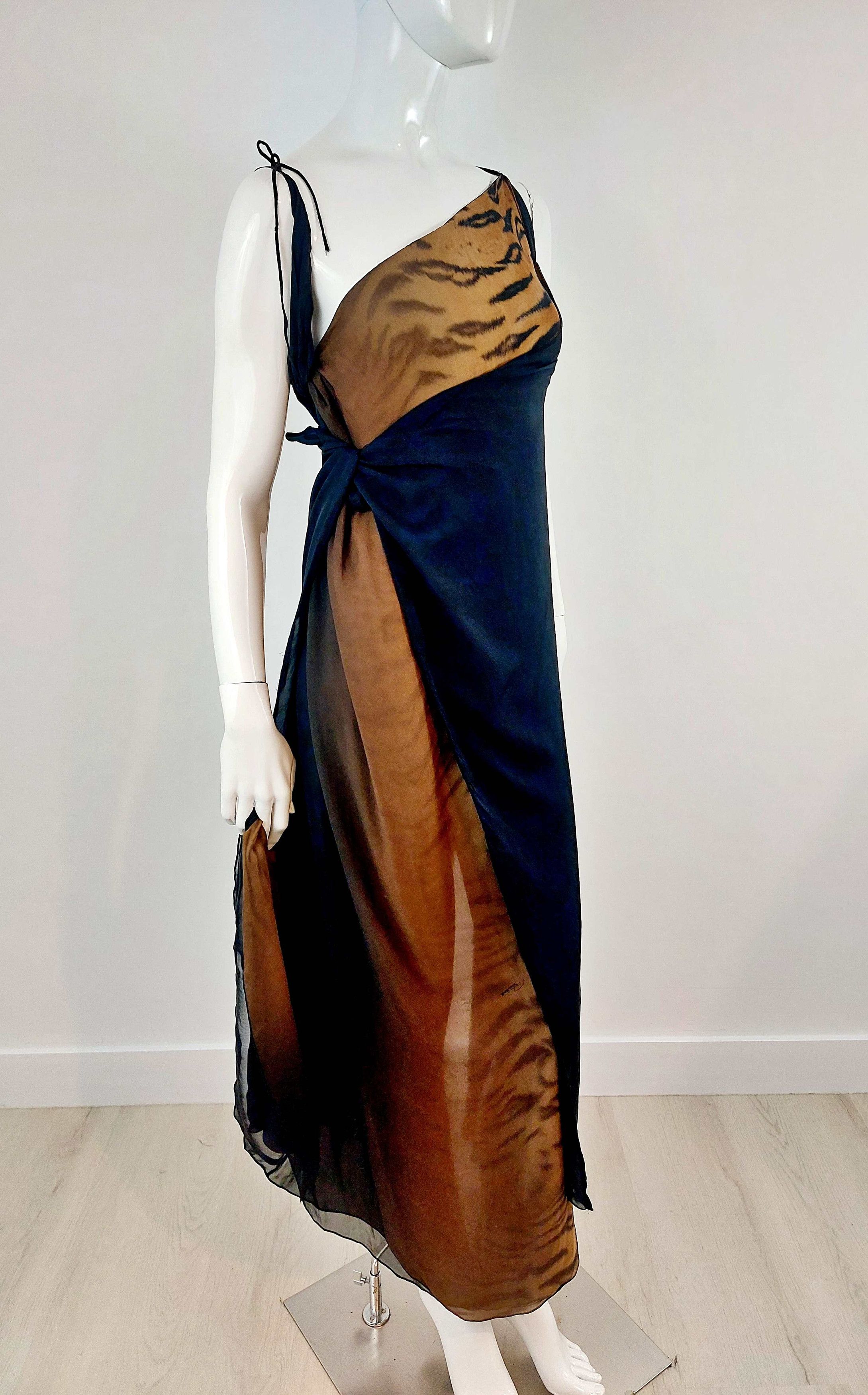 Roberto Cavalli Roberto Cavalli FW2000 Tiger Silk Maxi Dress Evening Gown Size S / US 4 / IT 40 - 12 Thumbnail
