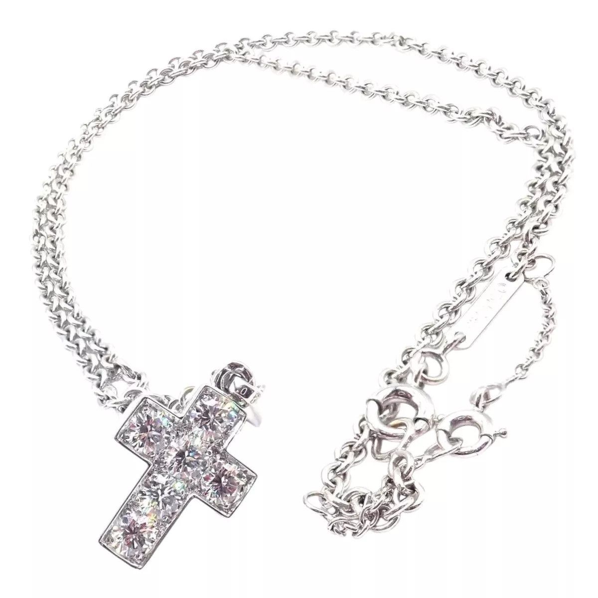 Cartier 18k White Gold Diamond Cross Pendant Chain Necklace Size ONE SIZE - 1 Thumbnail