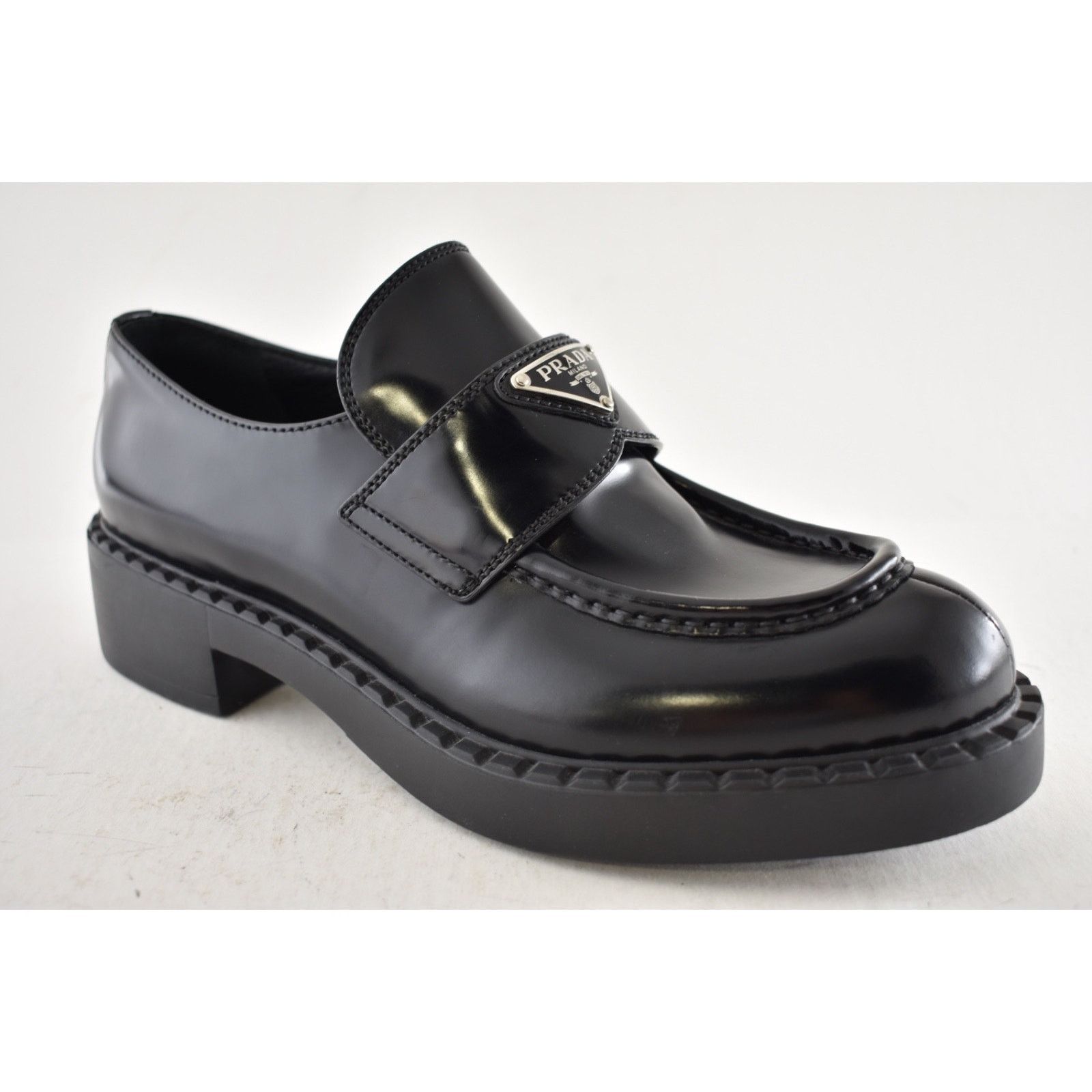 Prada Prada Chocolate Black Brushed Leather Silver Logo Platform Size US 10 / IT 40 - 6 Thumbnail