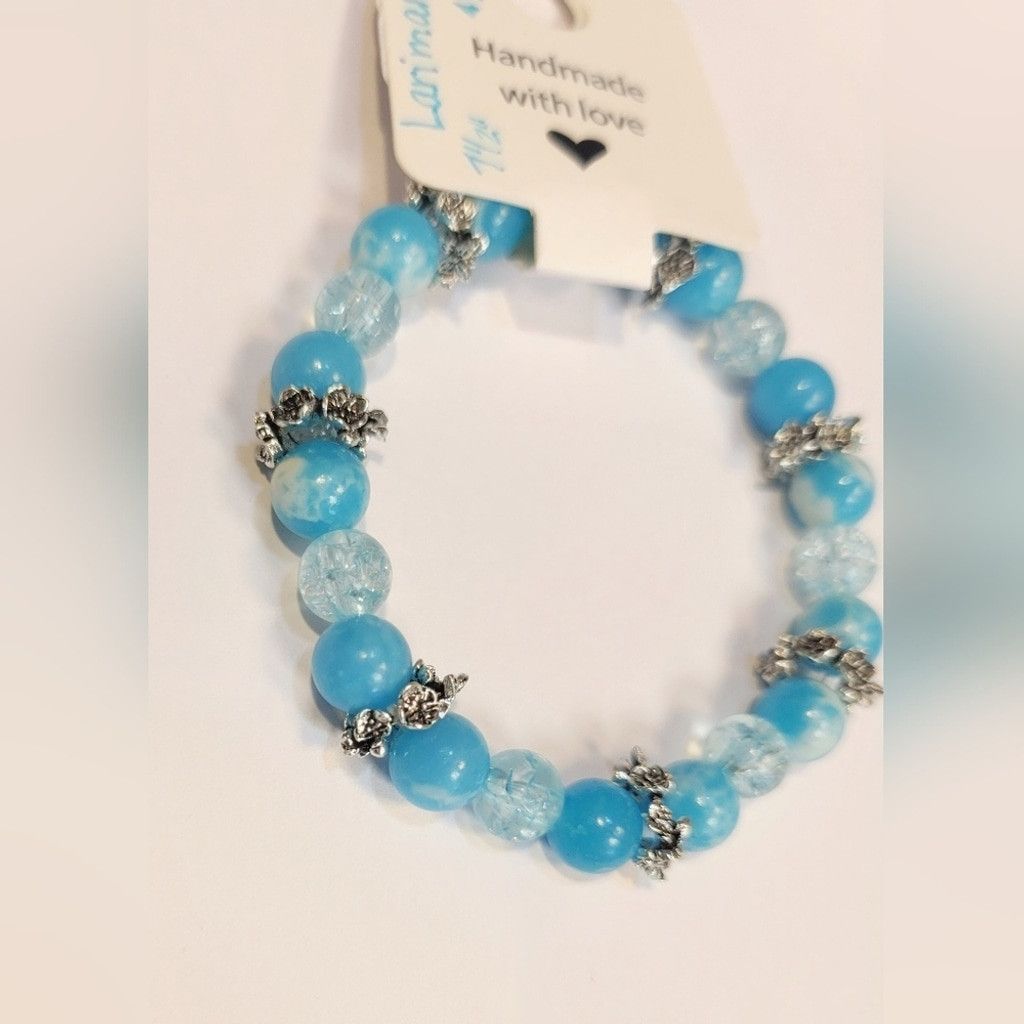 Handmade Rare Natural Gemstone Larimar Beaded Bracelet 7.5" Size ONE SIZE - 4 Thumbnail