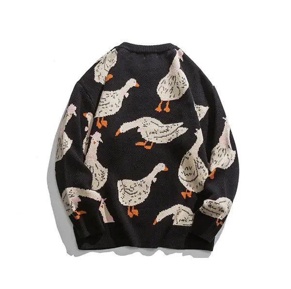 Japanese Brand Mikami x Kato Black cartoon goose pattern knitted crewneck Size US L / EU 52-54 / 3 - 4 Thumbnail