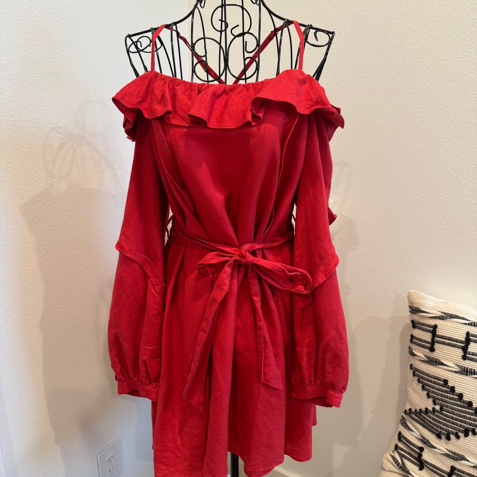REVOLVE Marissa Webb Red Ruffle Off The Shoulder Belted Mini Dress Size S / US 4 / IT 40 - 8 Thumbnail