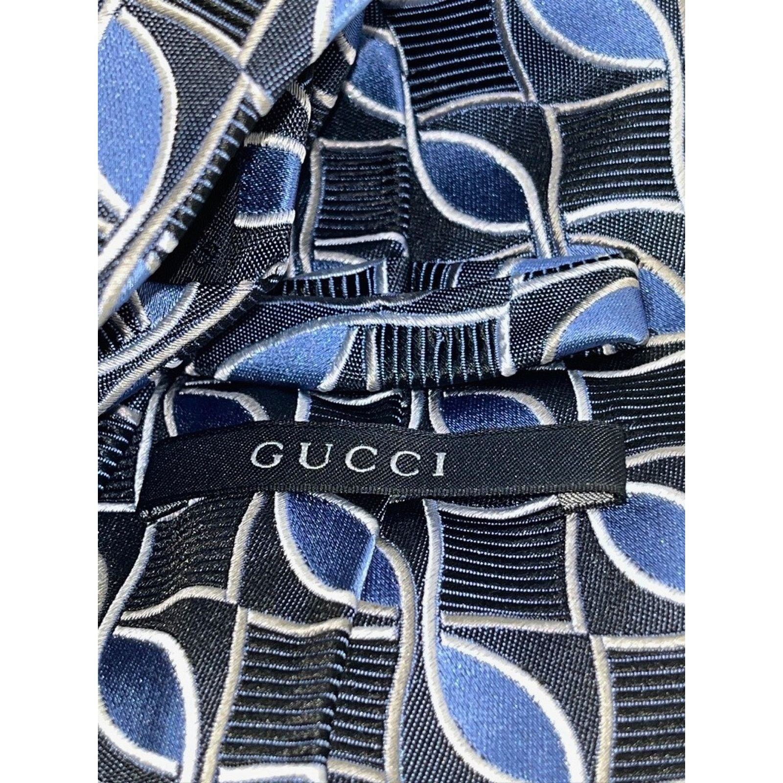 Gucci Gucci Geometric Silk Tie Blue Black Gray 100% Silk Italy Size ONE SIZE - 9 Thumbnail