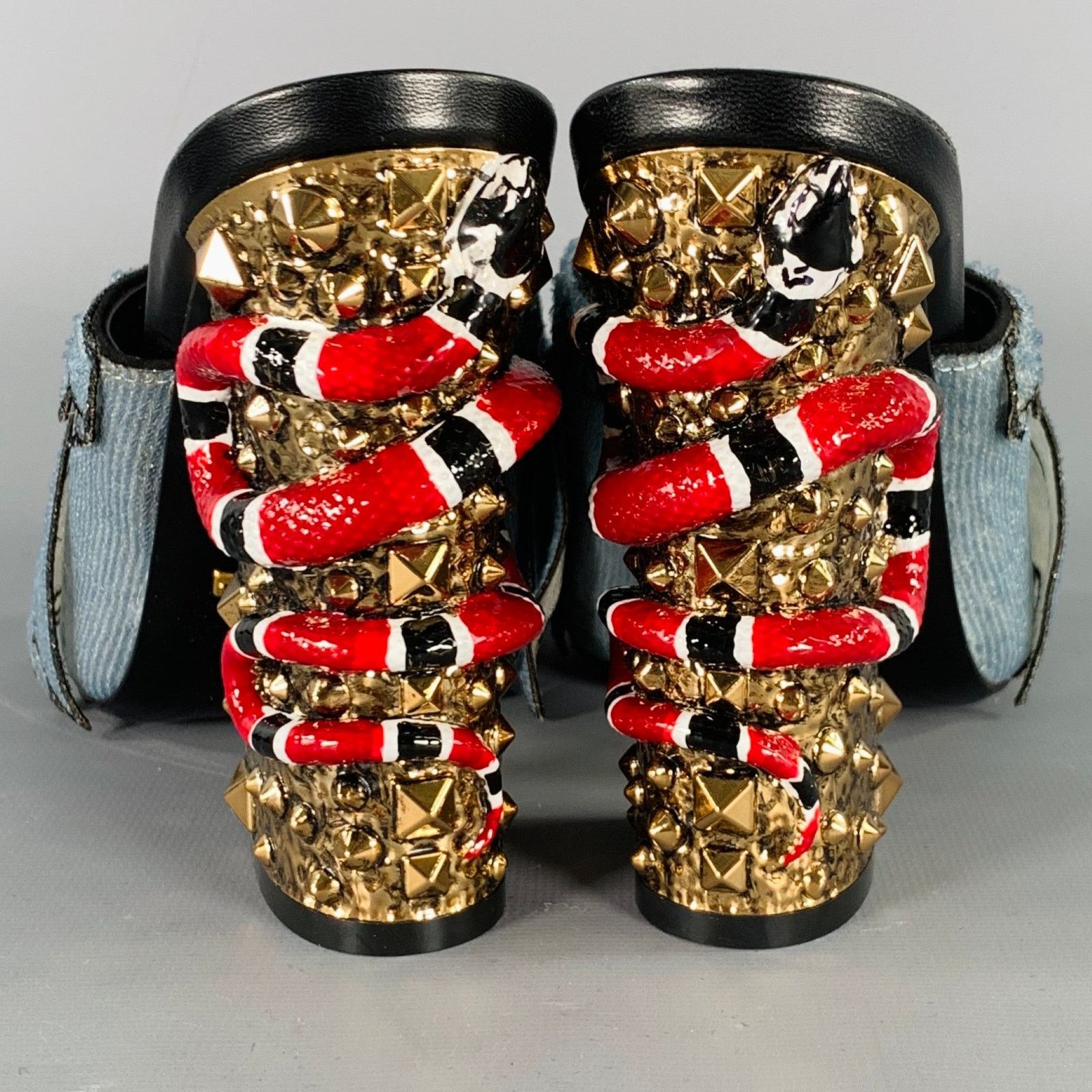 Gucci Size 8 Trompe L'oeil Blue Red Gold Beaded Mules Sandals Size US 8 / IT 38 - 3 Thumbnail