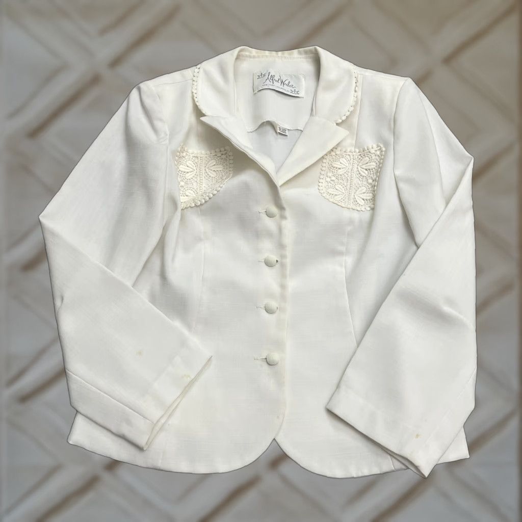Vintage VINTAGE ILGWU Unlined Blazer Jacket Womens S Ivory Button Up Embroidered Blazer Jacket Size S / US 4 / IT 40 - 1 Thumbnail