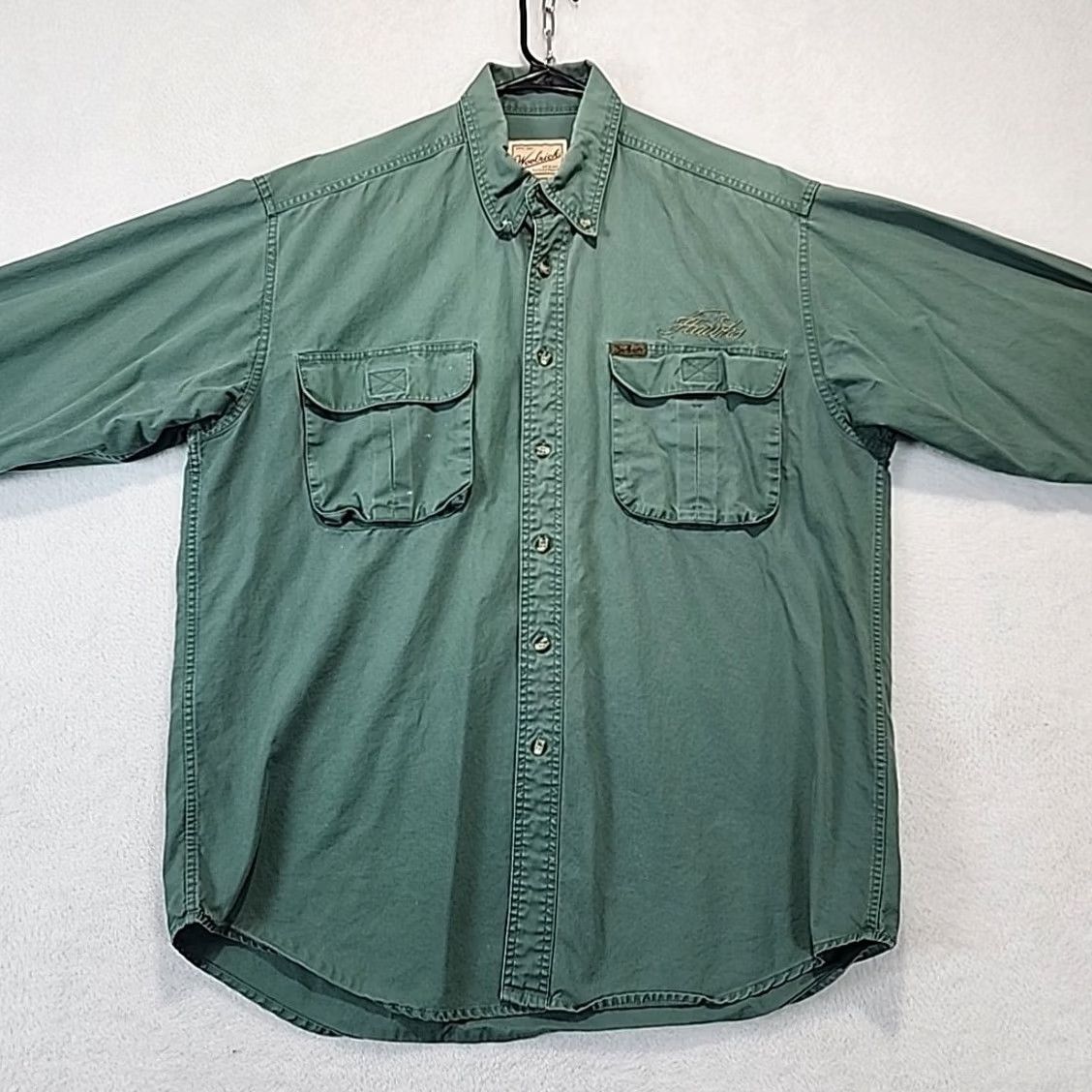 Vintage VINTAGE Woolrich Shirt Mens L Green Canvas Outdoor Casual Western Packable Pockets All Seasons Button-Up Collared Long Sleeve Regular Style Size US L / EU 52-54 / 3 - 5 Thumbnail