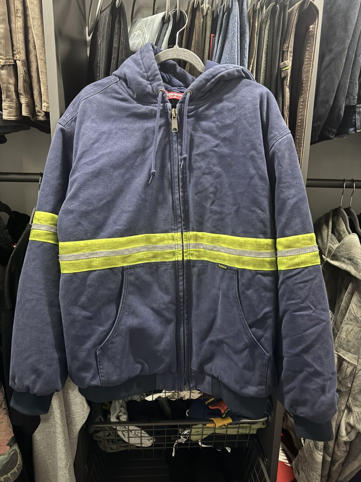 Supreme Reflective Stripe Hooded Work Jacket Black Men's - FW24