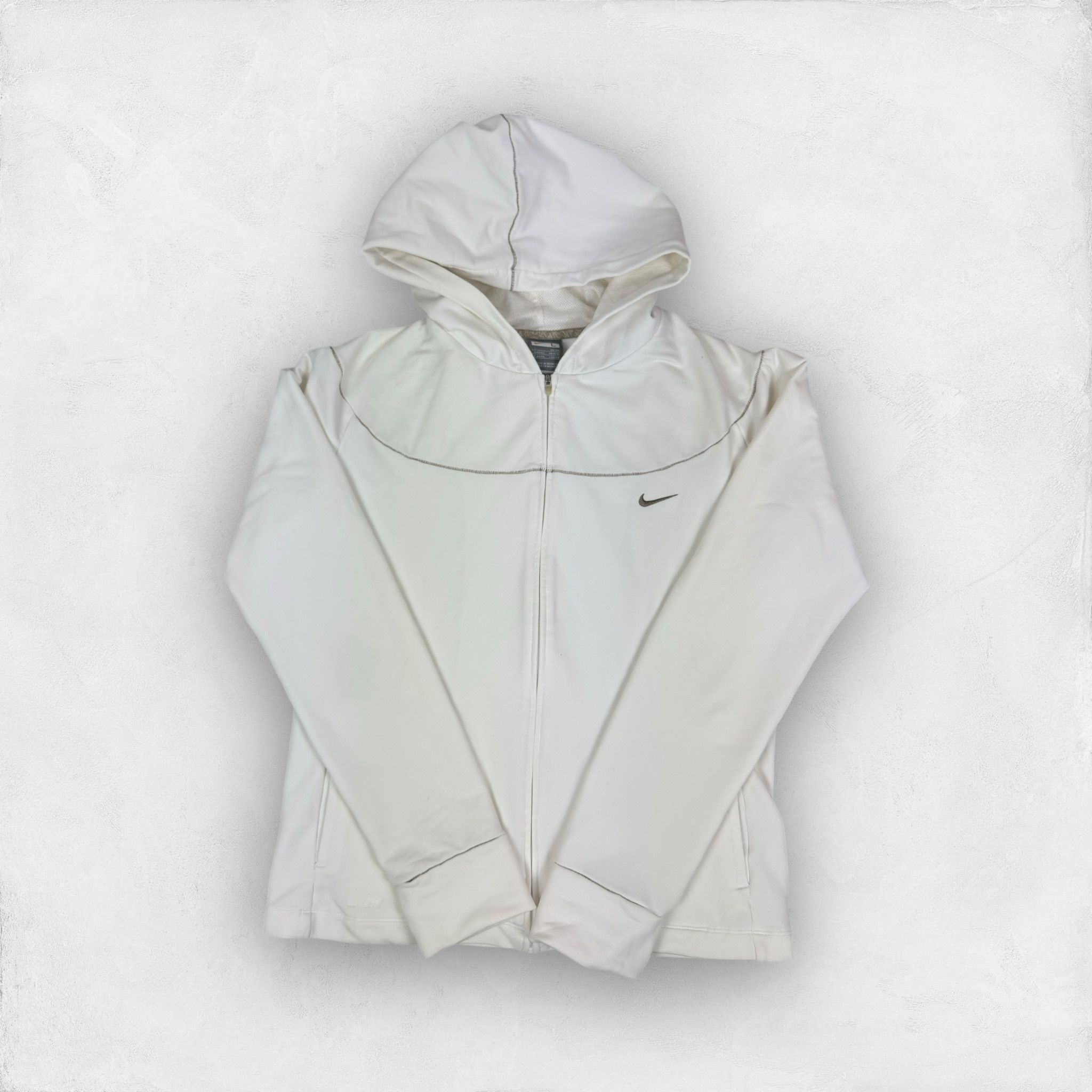 Japanese Brand × Nike × Vintage Nike Fit Dry Women's White Solo Swoosh Full Zip Hoodie Large Size L / US 10 / IT 46 - 1 Thumbnail