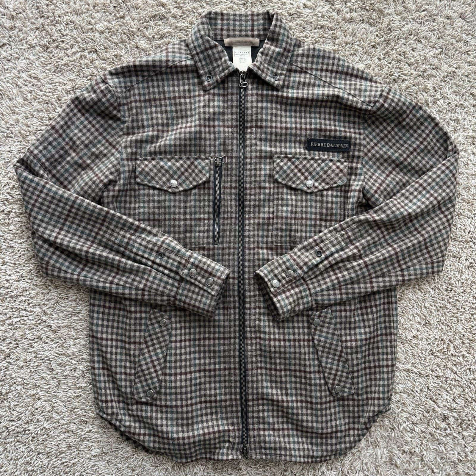 Balmain × Pierre Balmain × Vintage Vintage Pierre Balmain Italy Wool FullZip Jacket Brown Plaid Size US L / EU 52-54 / 3 - 1 Thumbnail