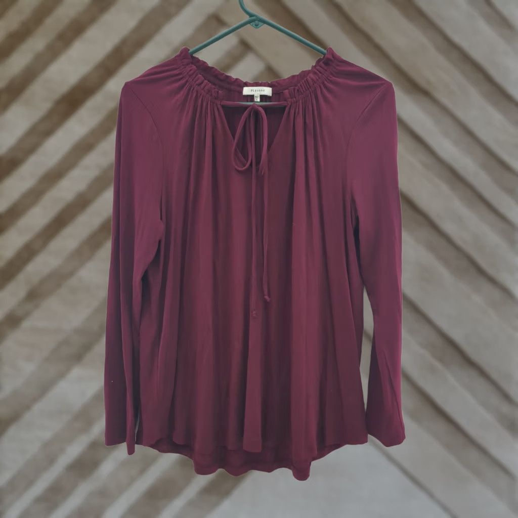 Anthropologie Pleione Blouse Shirt Womens Small Red Long Sleeve Pullover V-Neck Solid Classic Regular Size S / US 4 / IT 40 - 1 Thumbnail