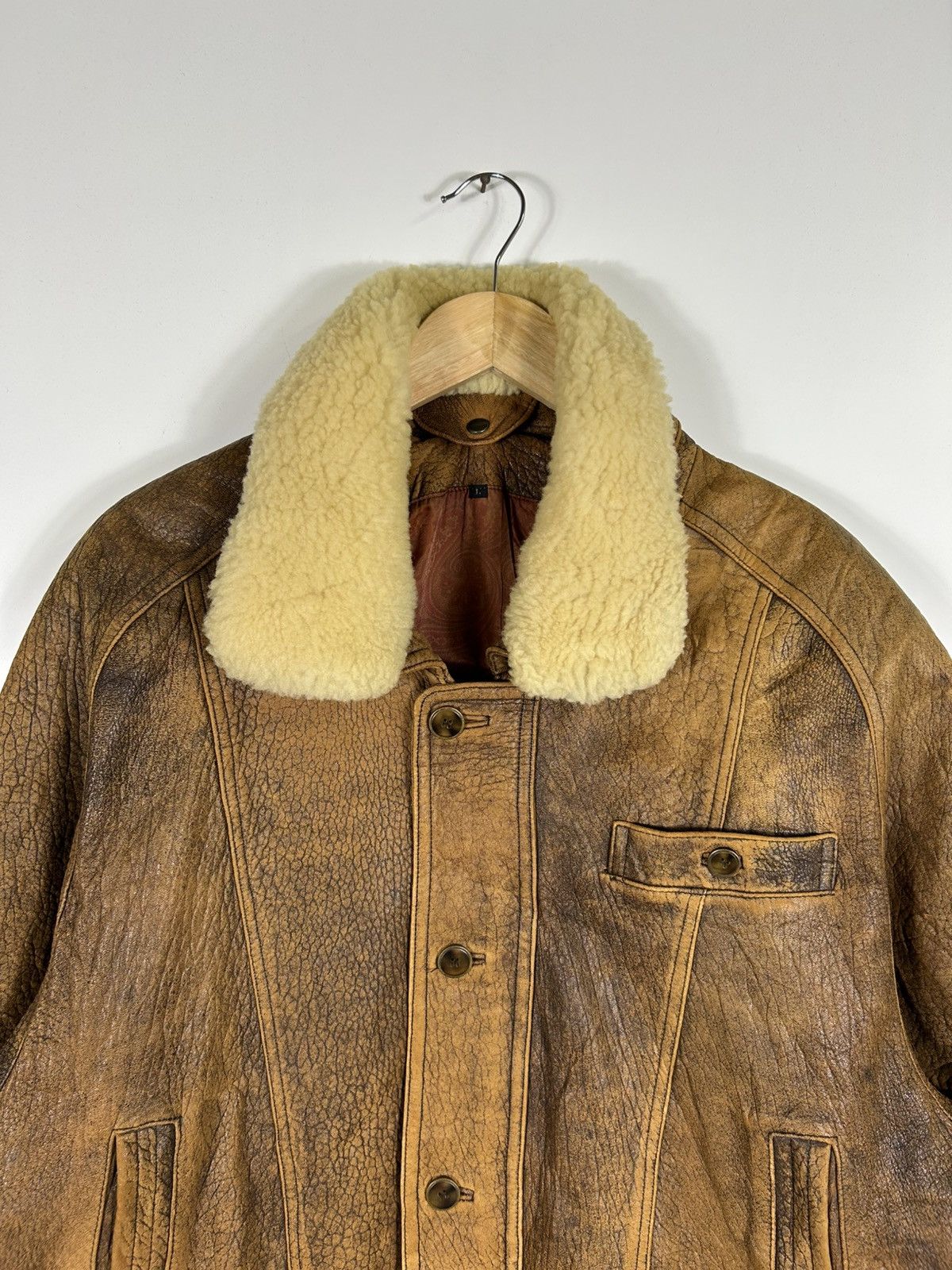 Leather ⚡️Vintage Button Zipper Distressed Leather Bomber Jacket Size US L / EU 52-54 / 3 - 4 Thumbnail