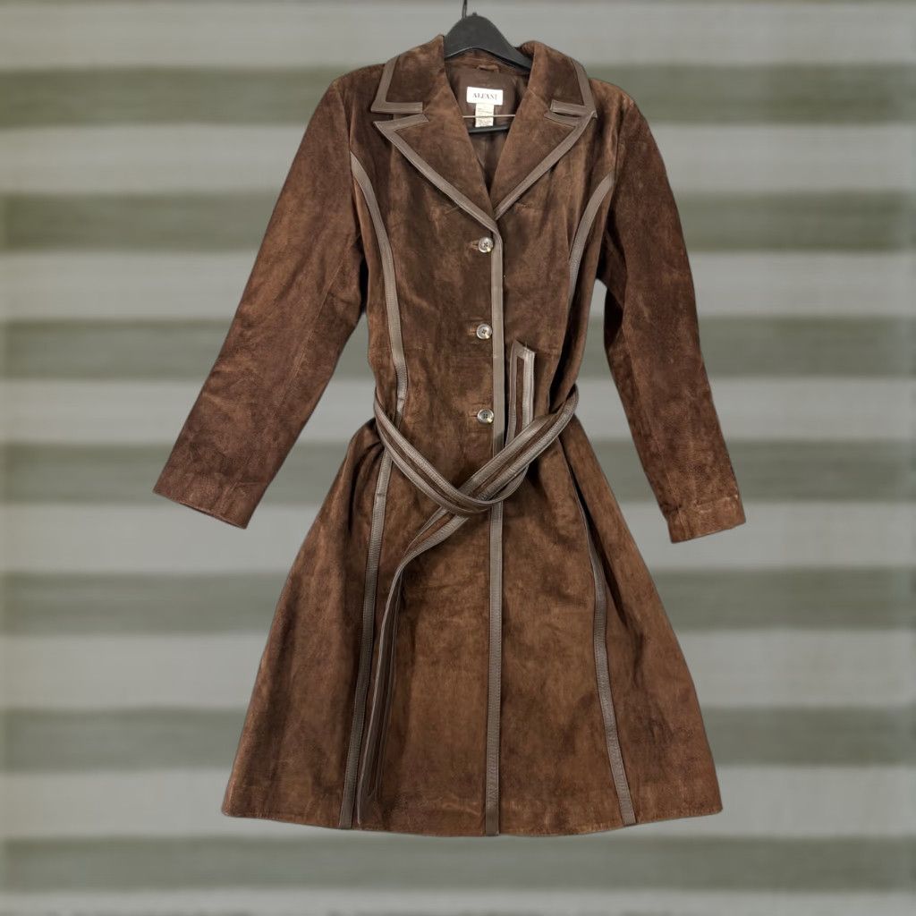 Alfani Alfani Trench Coat Womens L Brown Genuine Leather Lined Belt Waist Notch Lapel Size L / US 10 / IT 46 - 1 Thumbnail