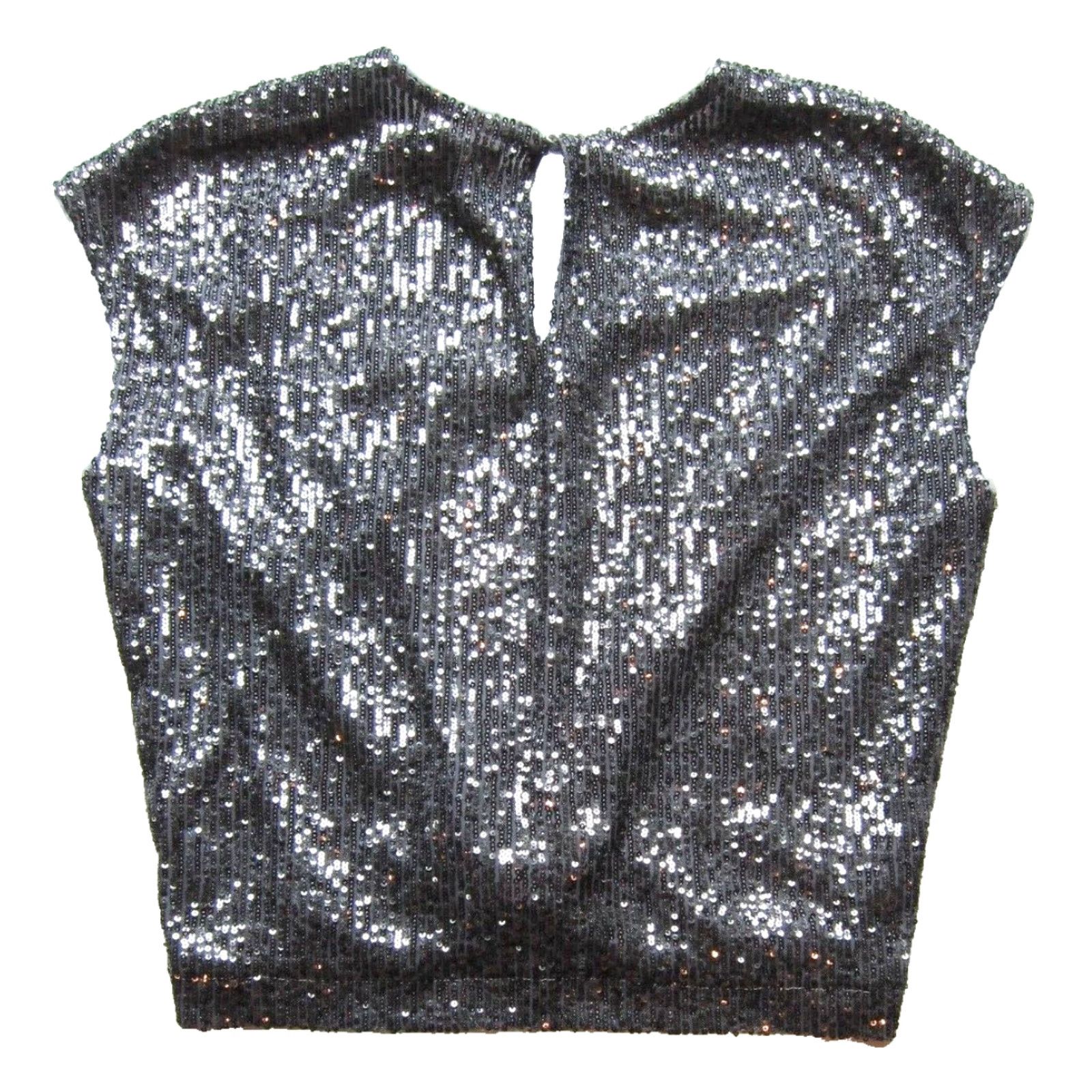 Loft NWT Ann Taylor Loft Silver Grey Sequin Stretch Cap Sleeve Crop Blouse SP Size S / US 4 / IT 40 - 2 Thumbnail