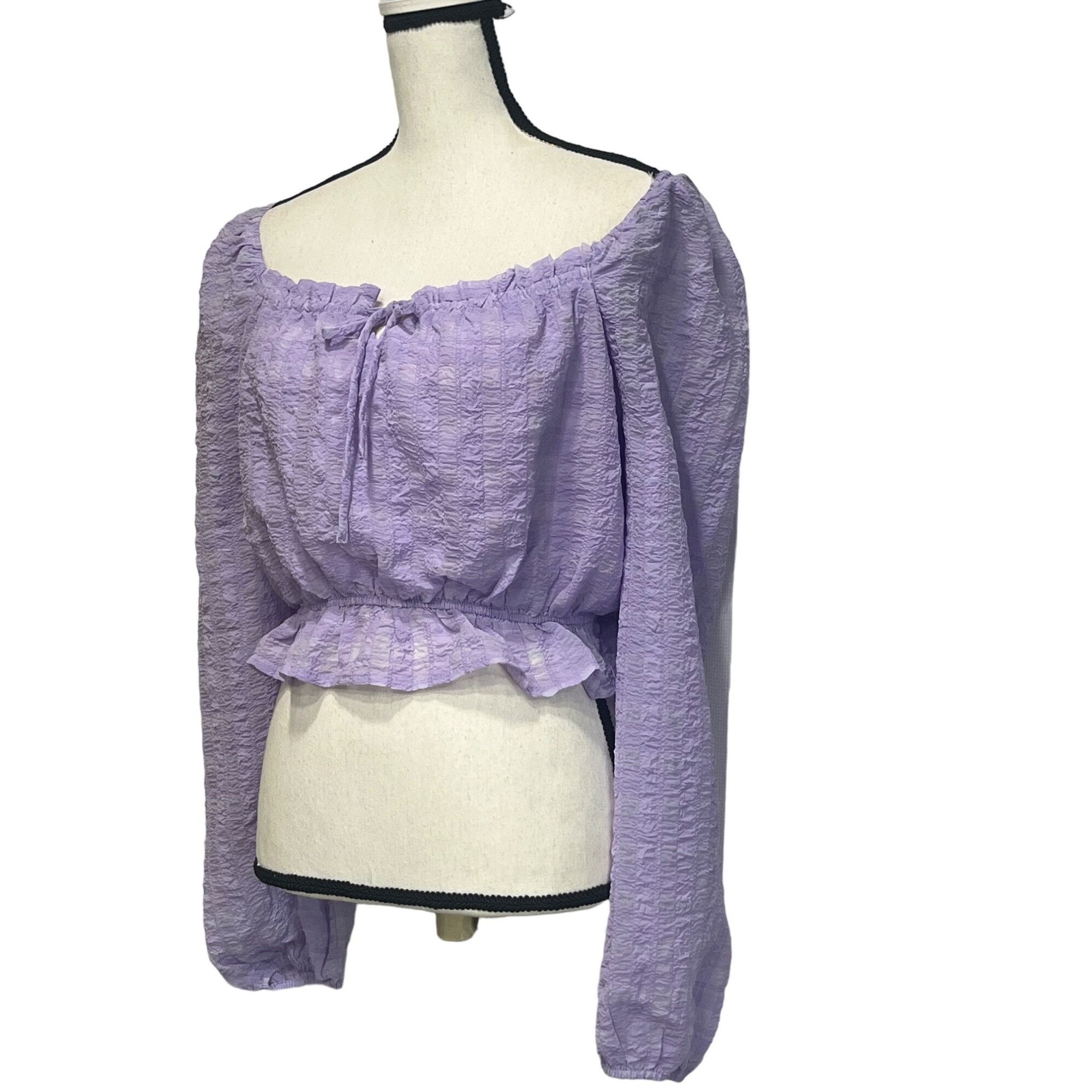 Other Lush women’s Cropped Volume Sleeves Peplum Top, Lilac, Sz. M Size M / US 6-8 / IT 42-44 - 15 Thumbnail