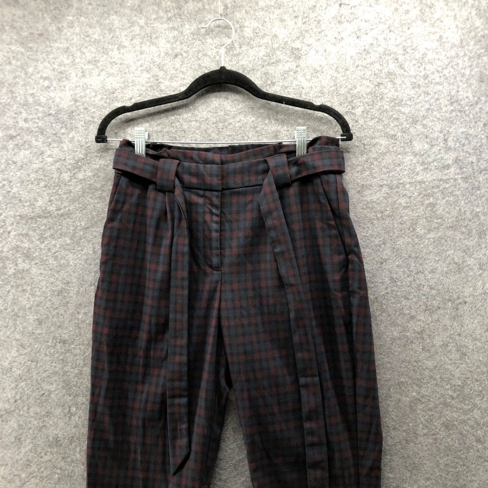 Express Express Dress Pants Womens 8 Tall Plaid Burgundy Navy Tie Waist High Rise Ankle Trimmed Pockets Belted Workwear Pants Size 30" / US 8 / IT 44 - 3 Thumbnail