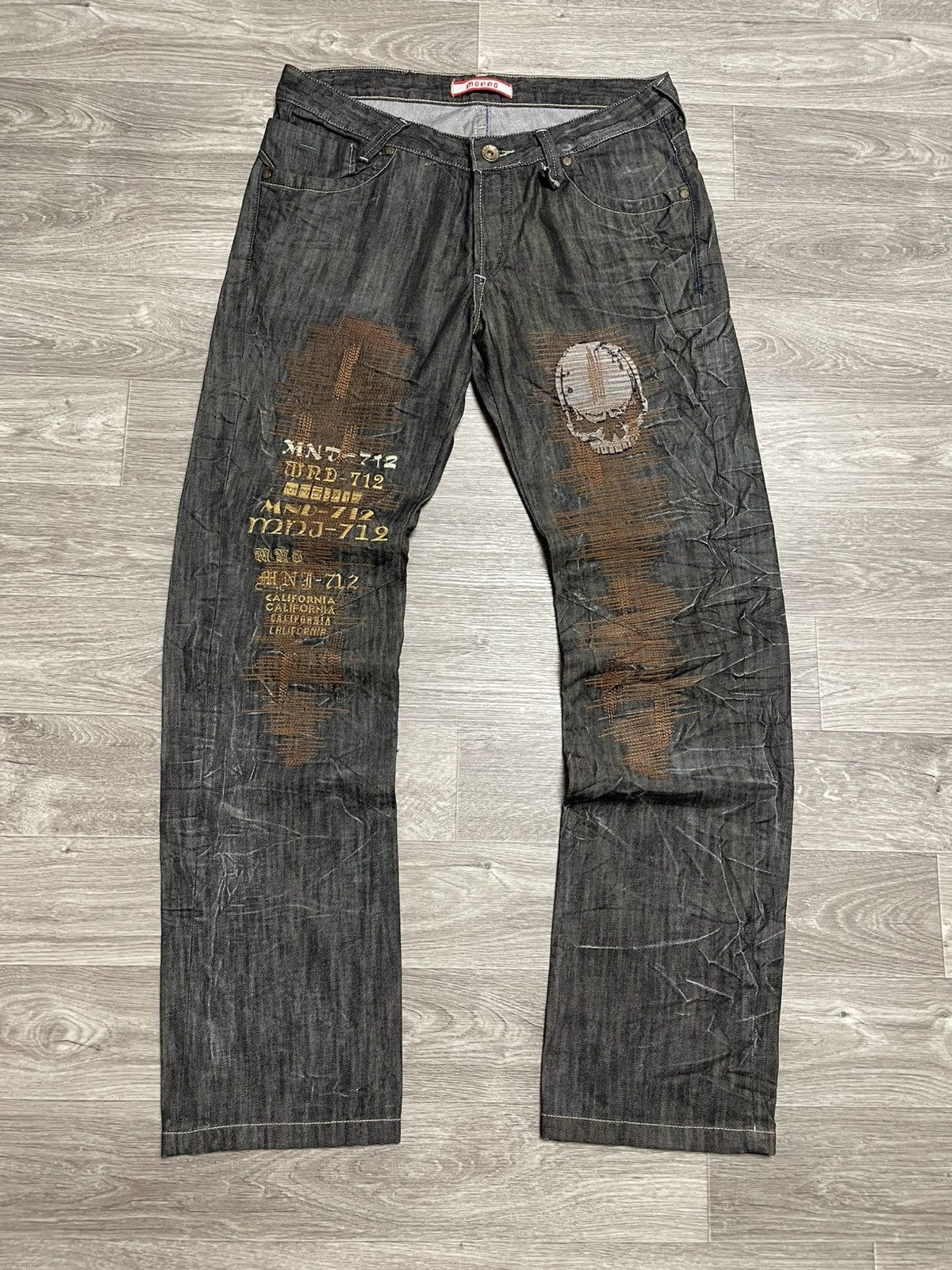 Vintage Mondo Distressed Skull Graphic Patchwork Jeans Denim