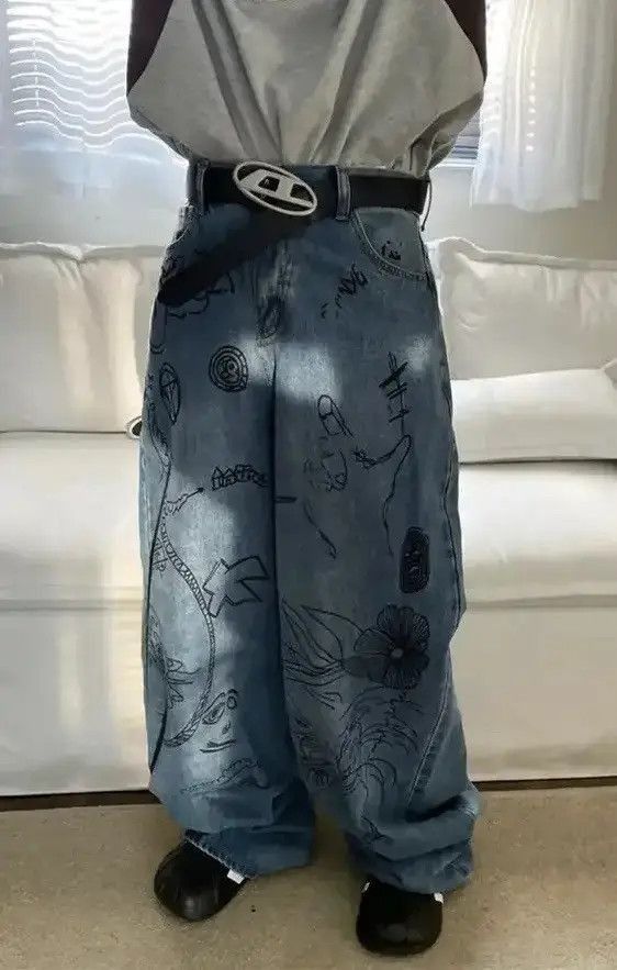 Japanese Brand Men Printed Blue Hippie Jeans Size US 32 / EU 48 - 4 Thumbnail