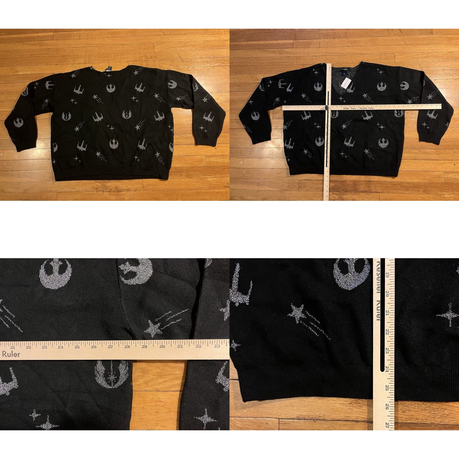 Vintage Her Universe Star Wars X-Wing Icons V-Neck Sweater Women’s 3X Black Silver Geometric Graphic Print Pullover Knit shirt style? Size XXL / US 16-18 / IT 52-54 - 8 Thumbnail