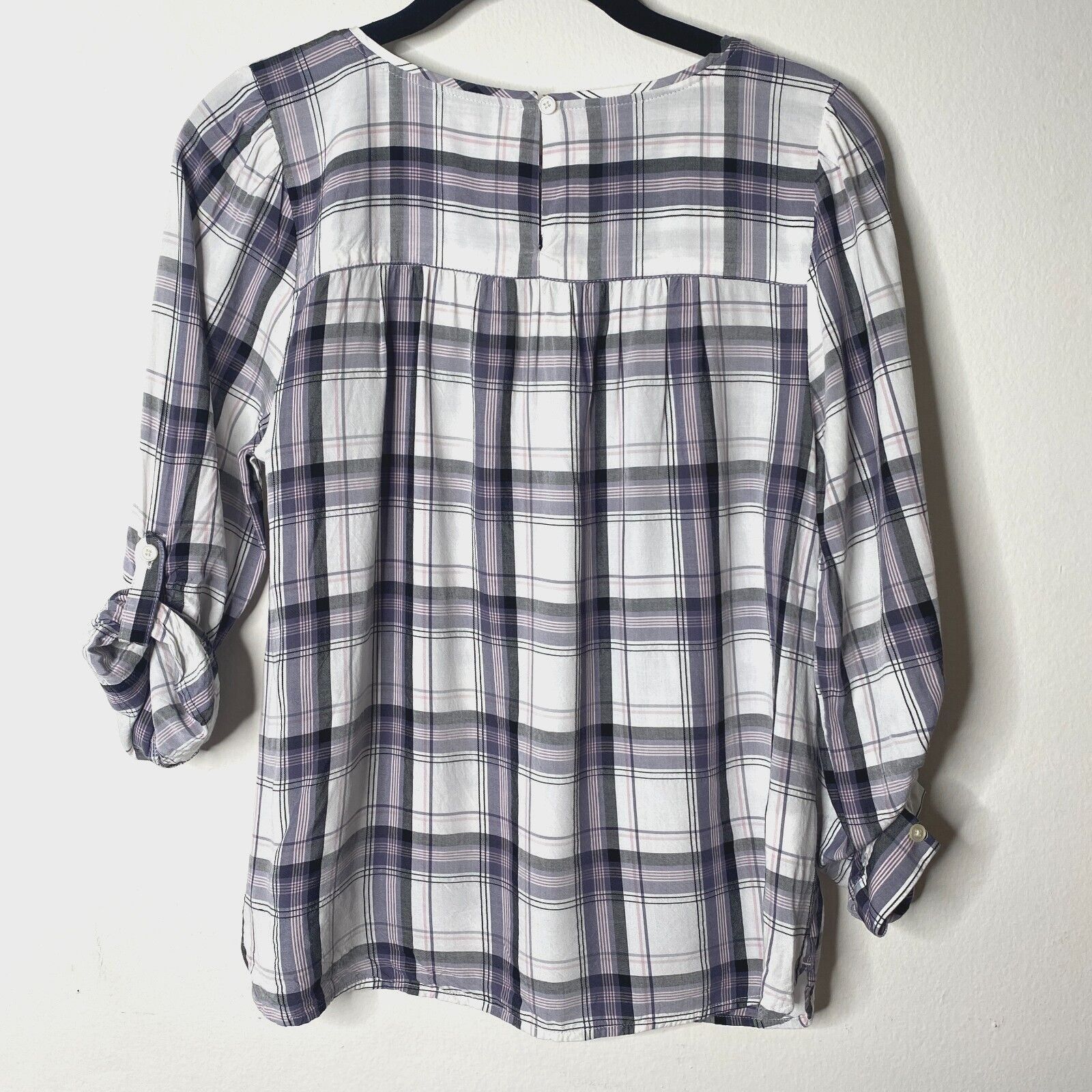 Loft Loft Lavender Plaid Roll-Tab Sleeve Shirred Back Blouse SP Size S / US 4 / IT 40 - 2 Thumbnail