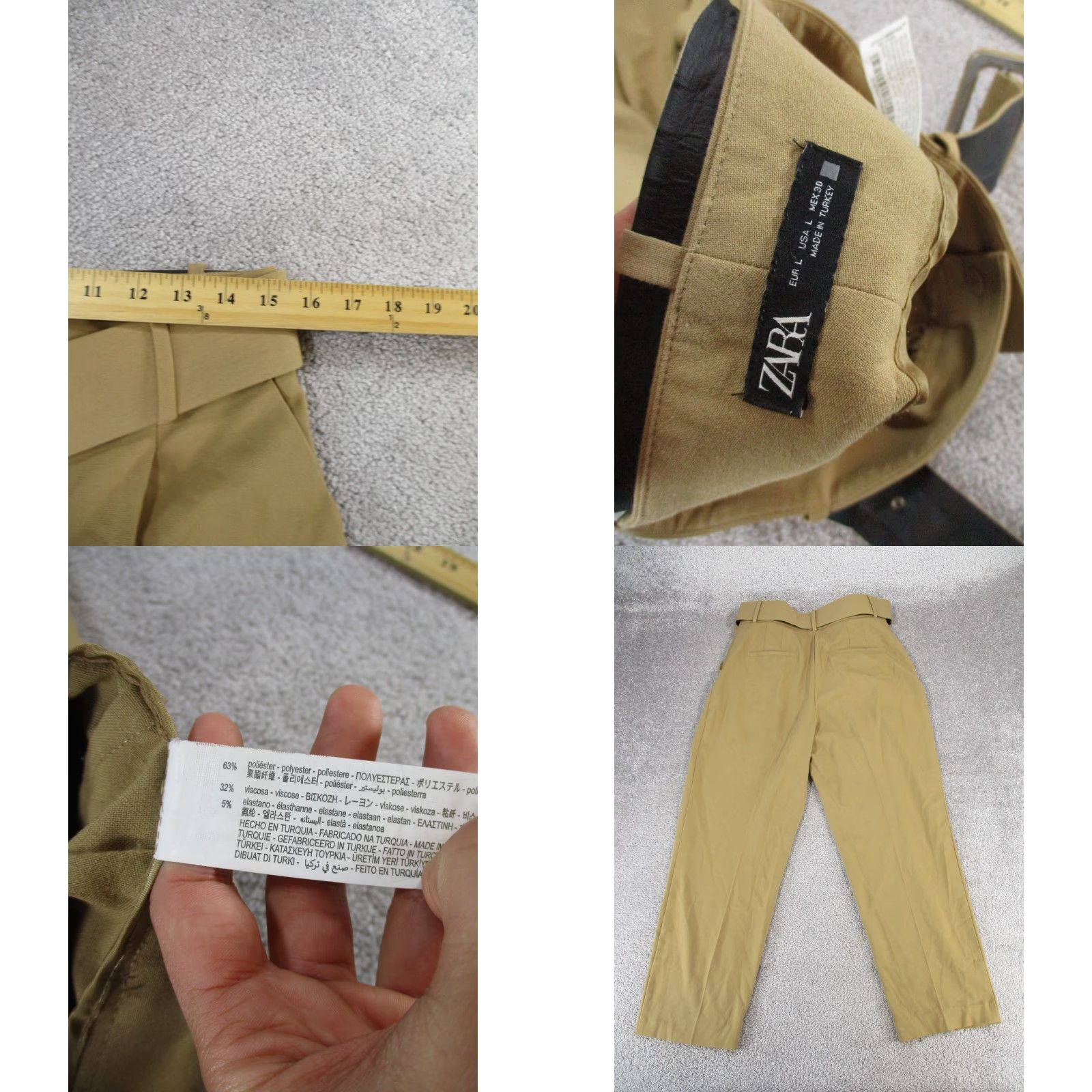 Zara Zara Dress Pants Womens Large Khaki Belted Taper Leg Size 36" / US 14 / IT 50 - 8 Thumbnail