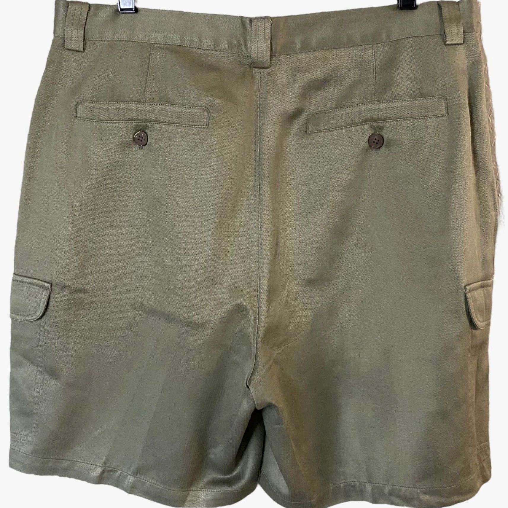 Tommy Bahama VINTAGE Tommy Bahama Cargo Shorts Green Mens Size W35 Silk Blend Herringbone Twill Cargo Pocket Casual Beach Nature Outdoor 70% Silk 30% Cotton Size US 35 - 6 Thumbnail