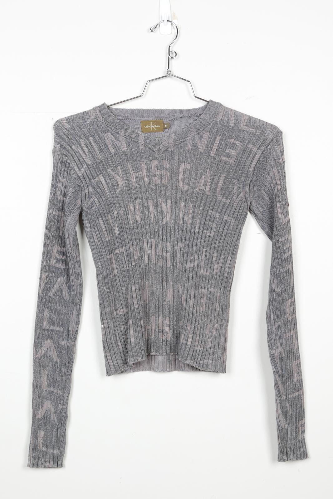 00's Calvin Klein Khakis AOP Text Ribbed Sweater