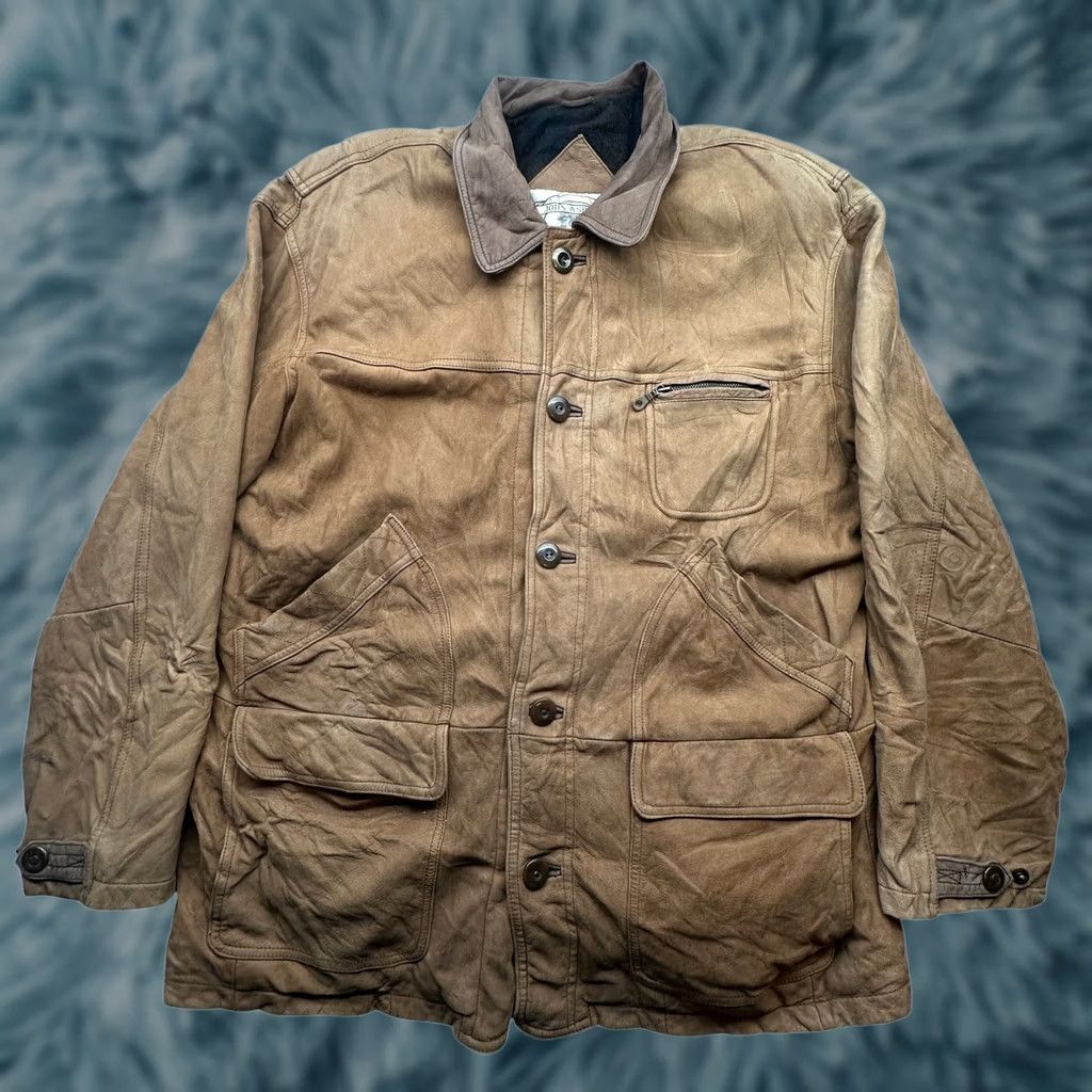 Vintage VINTAGE John Ashford Suede Leather Barn Chore Work Coat Flannel Lined Mens Large Brown Button Chest 50 in Long Leather Coat Casual Workwear Mens Size US L / EU 52-54 / 3 - 1 Thumbnail