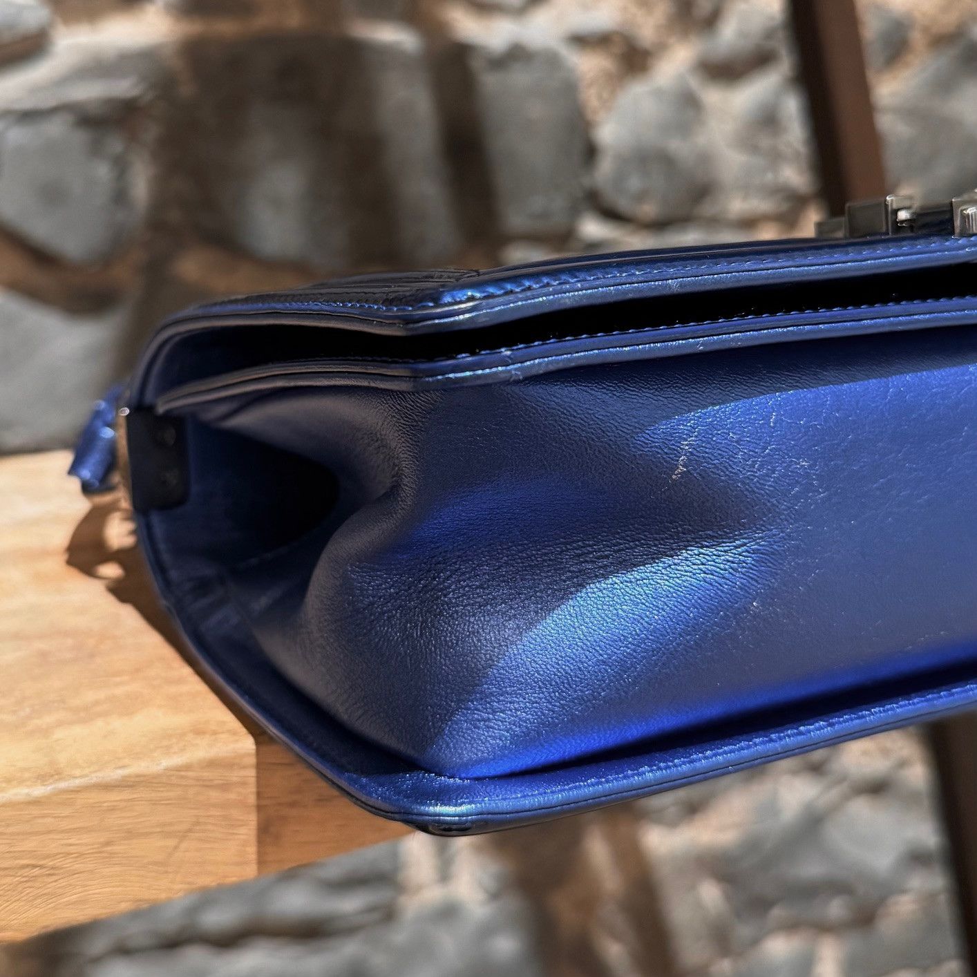 Chanel Chanel 2014 Metallic Blue Patent Old Medium Boy Bag Size ONE SIZE - 12 Thumbnail