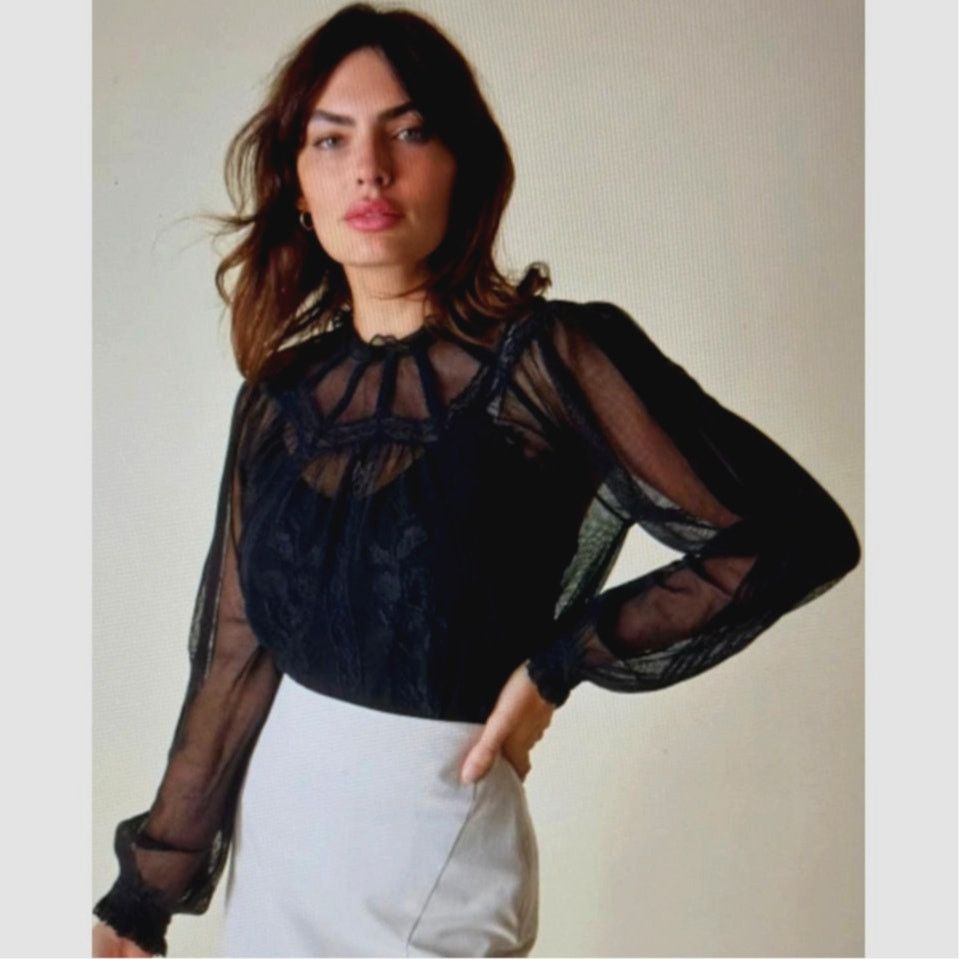 Other St Roche Lace Embroidered Ruffle Neck Flores Top Black 2 Size XS / US 0-2 / IT 36-38 - 11 Thumbnail