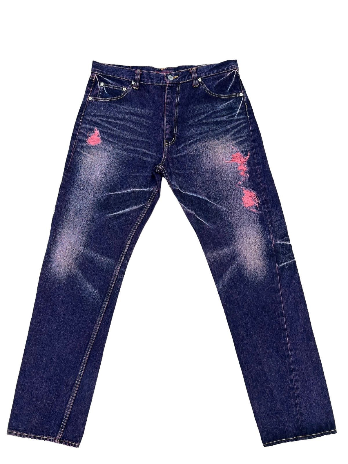Beams Japan Vintage WHATZIS Japan Ripped Redline Selvedge Denim Jeans Size US 34 / EU 50 - 1 Thumbnail
