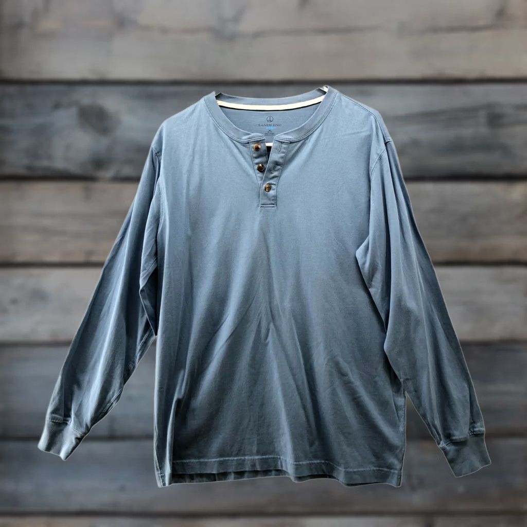 Lands' End Lands' End Long Sleeve Henley T Shirt Mens M Cotton Blue Regular Knit Button T-Shirt Shirt Regular Mens Blue Henley Cotton Size US M / EU 48-50 / 2 - 1 Thumbnail