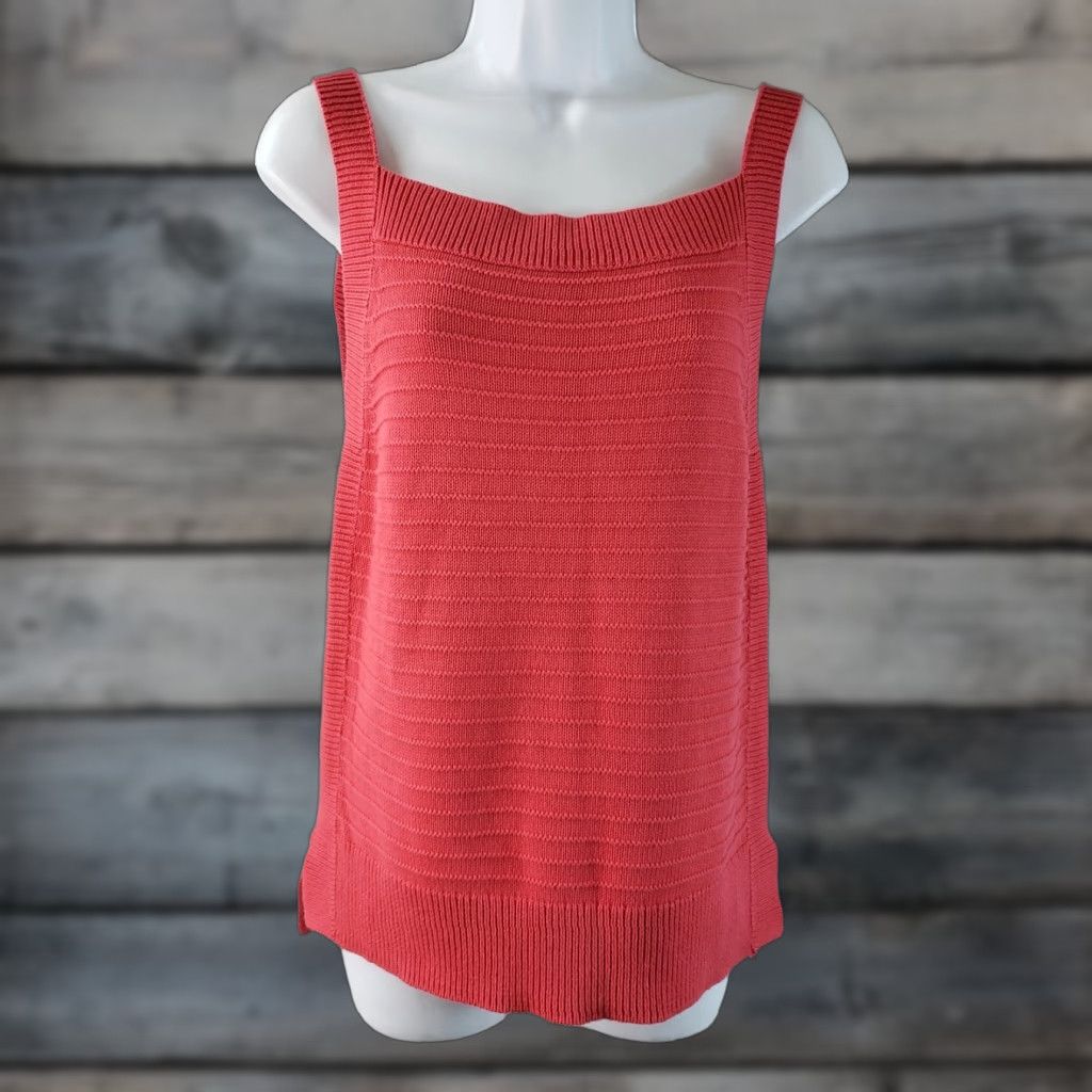 Vintage Margaret O'leary Womens Knit Tank Top Sz Medium Pink/Red Organic Cotton Size M / US 6-8 / IT 42-44 - 1 Thumbnail