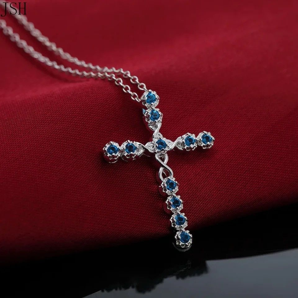 Jewelry 925 Sterling silver necklace cyrstal Cross pendant jewelry Size ONE SIZE - 3 Thumbnail