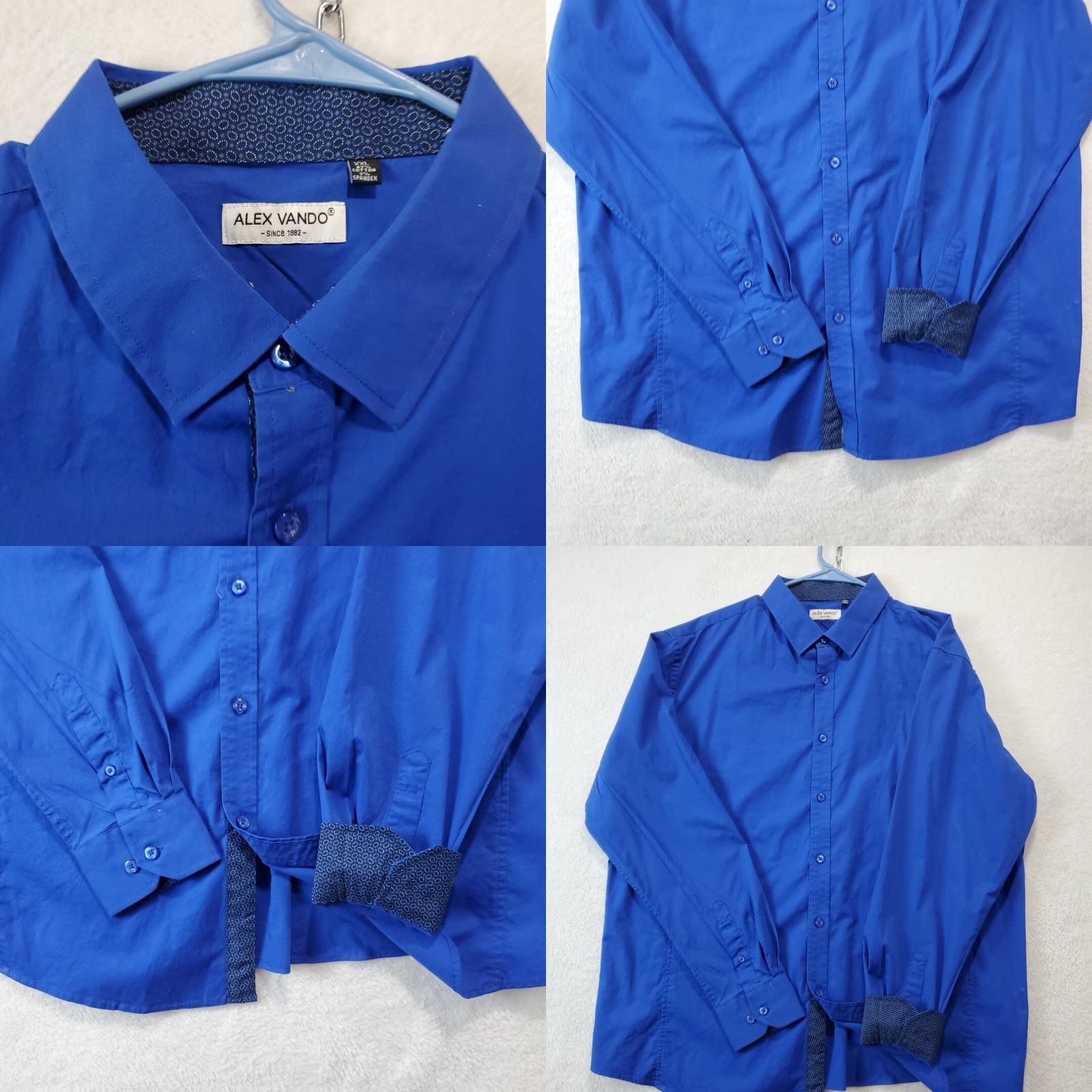 Vintage Alex Vando Shirt Mens Blue Button-Up Dress Oxford Casual Workwear 2XL Regular Size 48R - 8 Thumbnail
