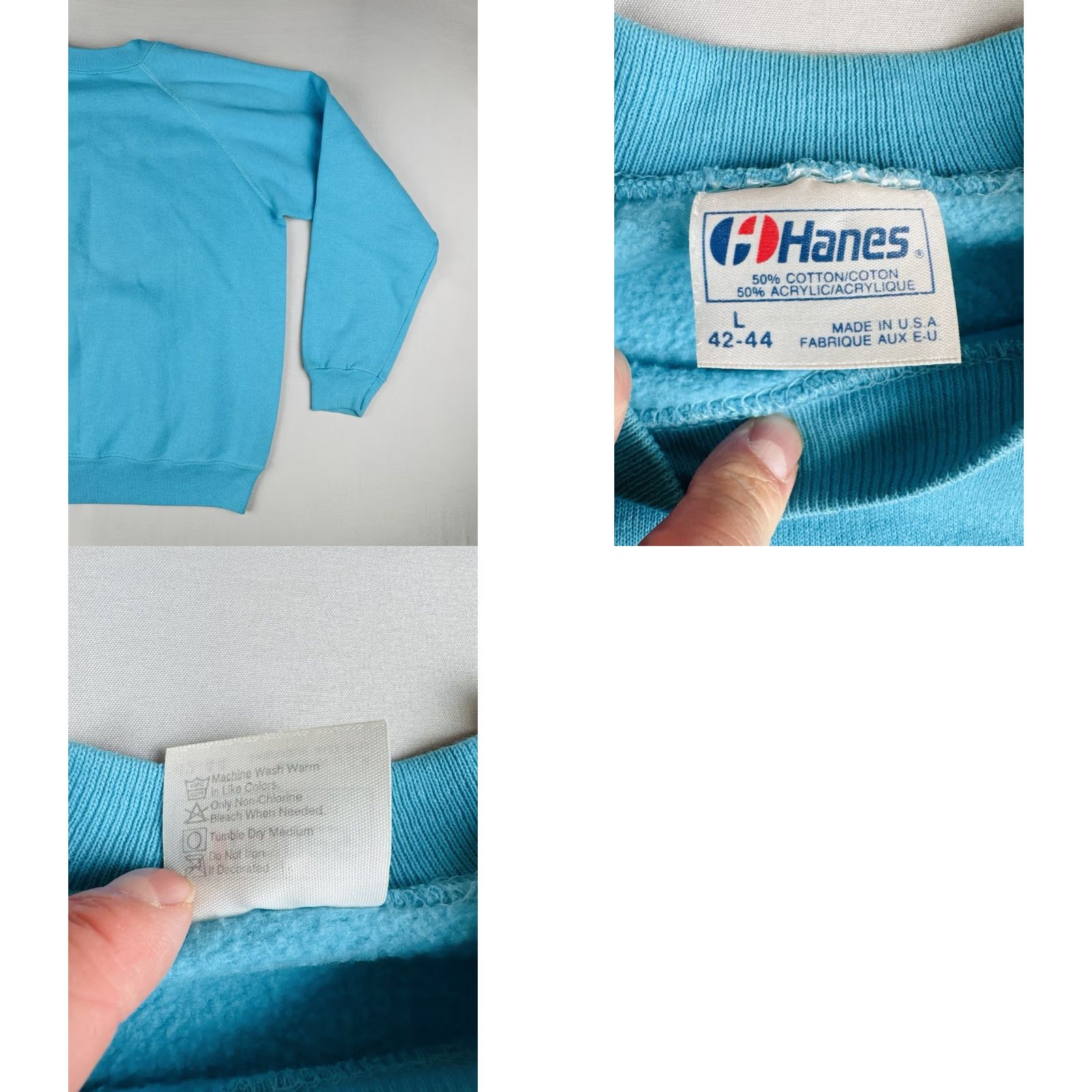 Hanes VINTAGE Hanes Sweatshirt Crewneck Teal Blue 90s USA Large Mens Blank Size US L / EU 52-54 / 3 - 8 Thumbnail