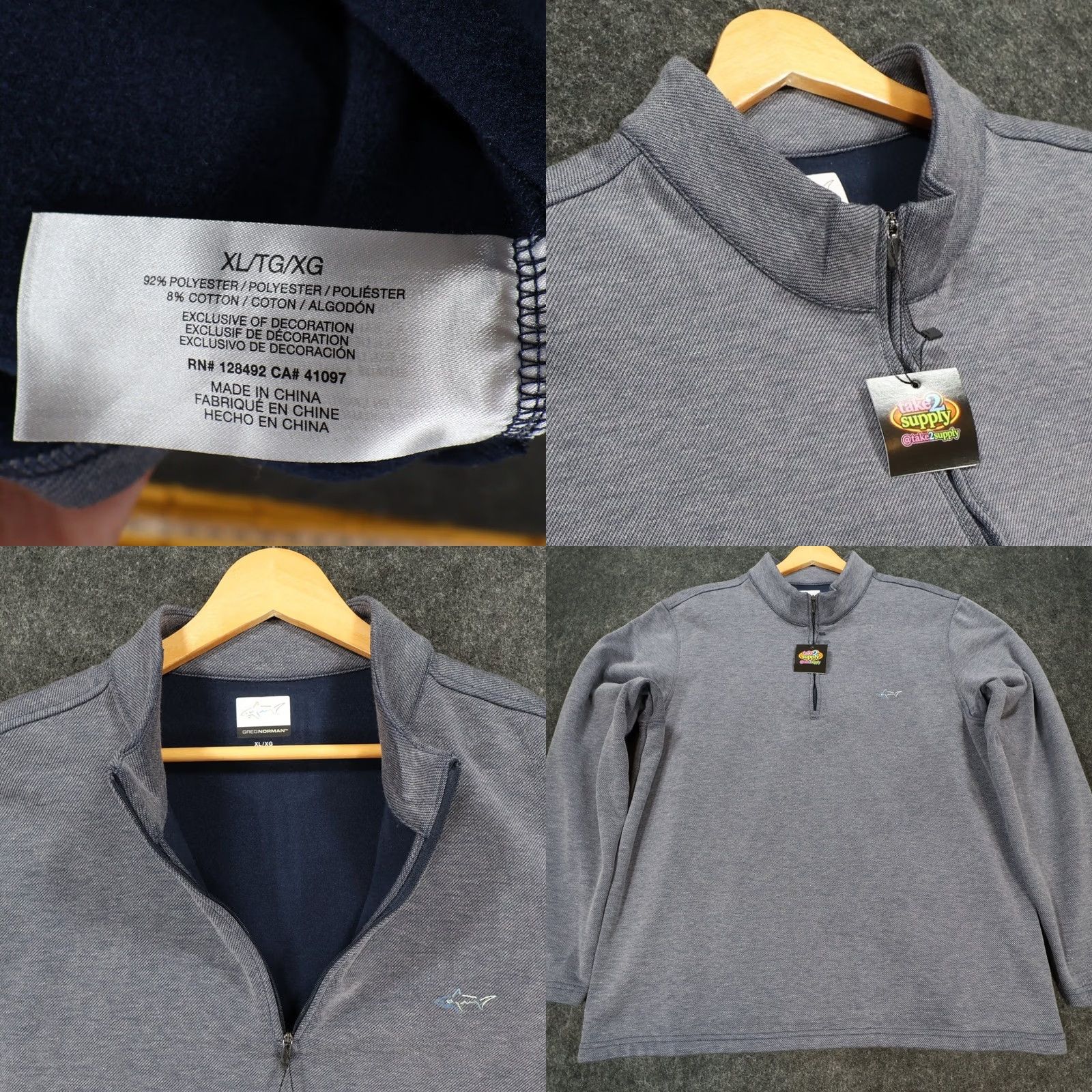 Logo 7 Greg Norman Pullover Mens XL Blue Long Sleeve Quarter Zip Sweater Shark Logo Size US XL / EU 56 / 4 - 8 Thumbnail
