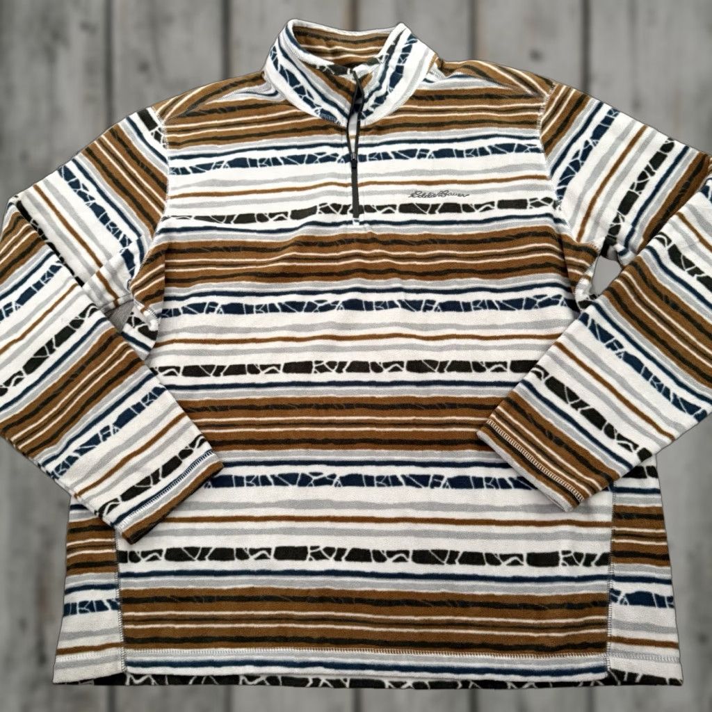 Eddie Bauer Eddie Bauer 1/4 Zip Pullover Mens XL Lightweight Fleece Striped Blue Jacket Sweatshirt Size US XL / EU 56 / 4 - 1 Thumbnail