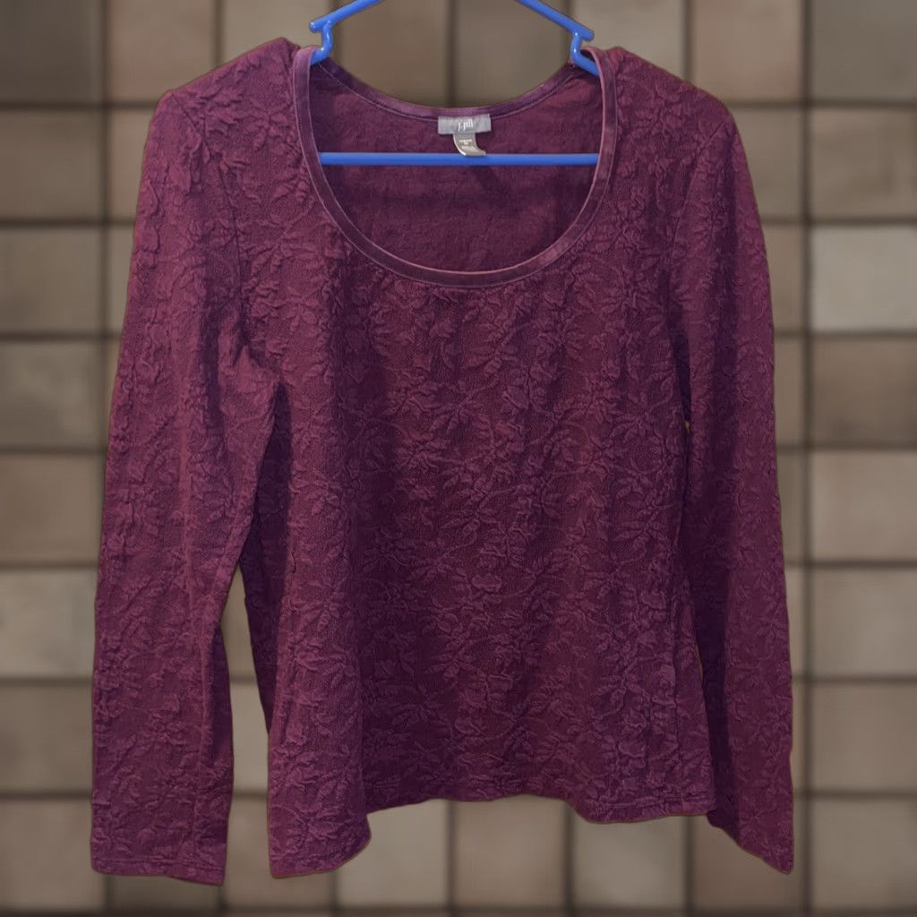 J. Jill VINTAGE J. Jill Women's Lace Shirt Long Sleeve Size M Purple Stretch T-Shirt Fall Spring Summer Winter Women Size M / US 6-8 / IT 42-44 - 1 Thumbnail