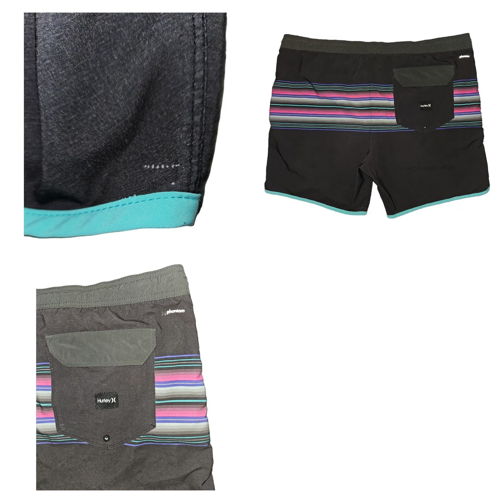 Hurley Hurley Swim Trunks Men XL Black Striped Pockets Drawstring Logo Swimwear Size US 36 / EU 52 - 8 Thumbnail