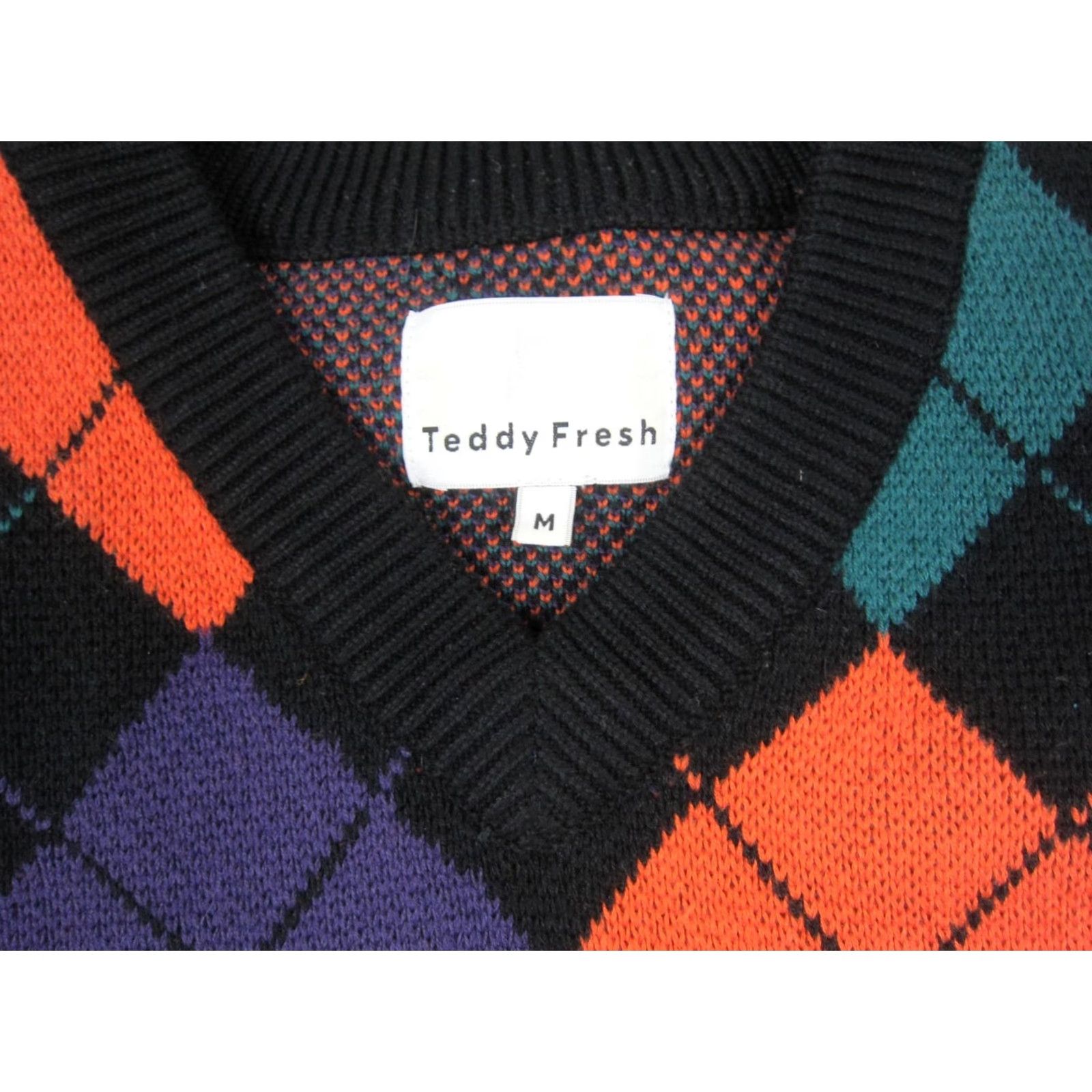 Teddy Fresh VINTAGE Teddy Fresh Sweater Mens M Black Argyle V-Neck Knit Pullover Pullover Knit Regular 80s 90s Winter Fall Spring Mens Size US M / EU 48-50 / 2 - 4 Thumbnail