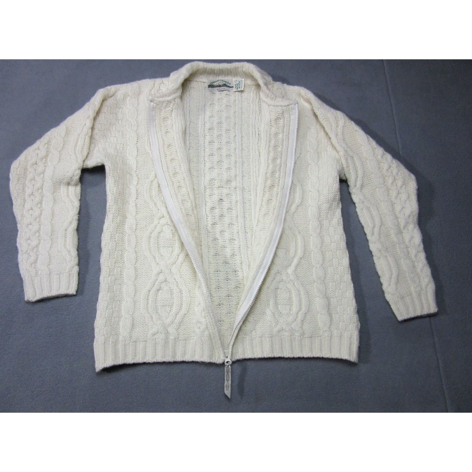 Vintage VINTAGE Aran Crafts Sweater Womens Ivory White Small Full Zip Cardigan Merino Wool Cable Size S / US 4 / IT 40 - 6 Thumbnail